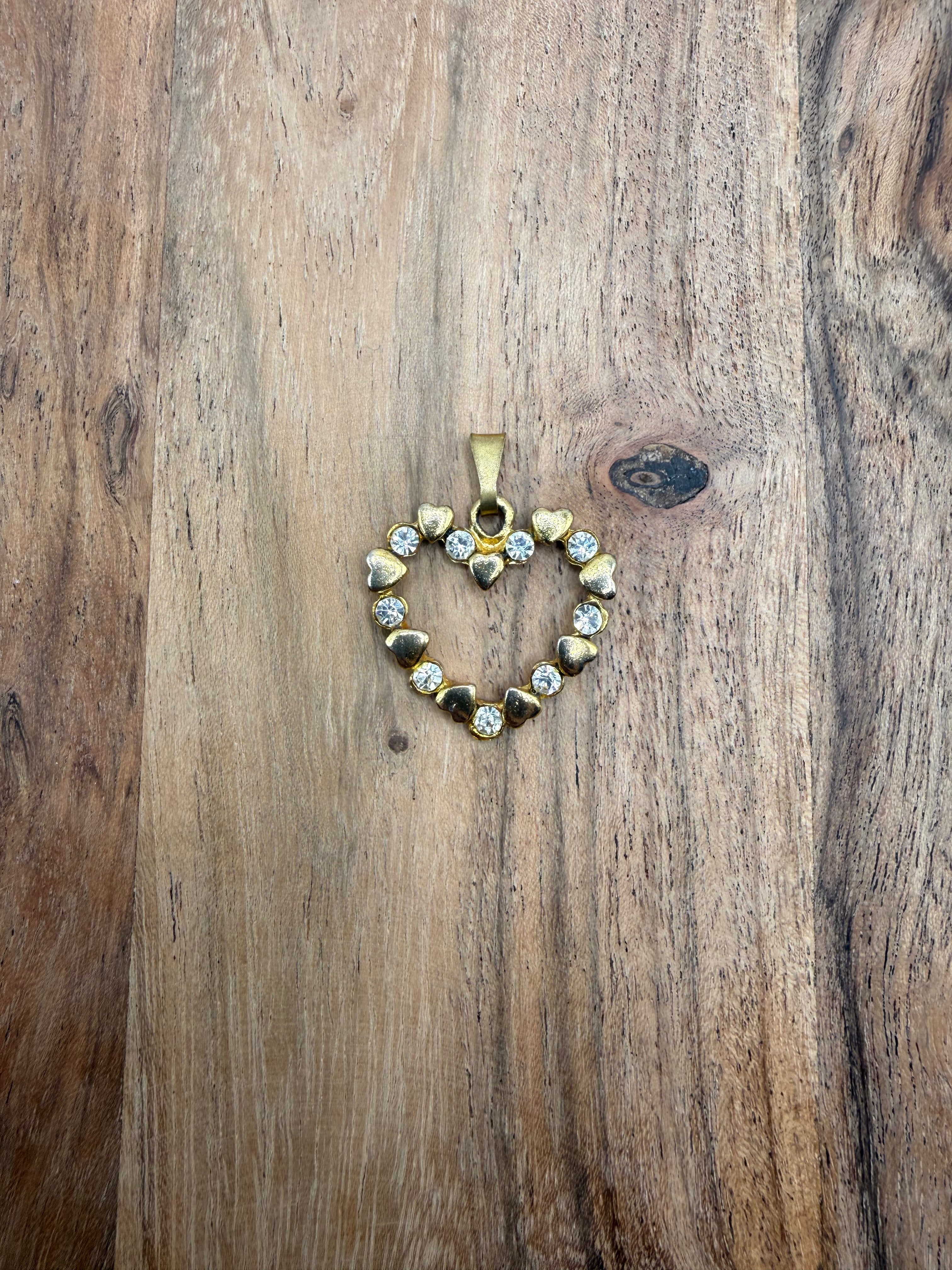 Gold Tone Heart Charm With CZ Stones