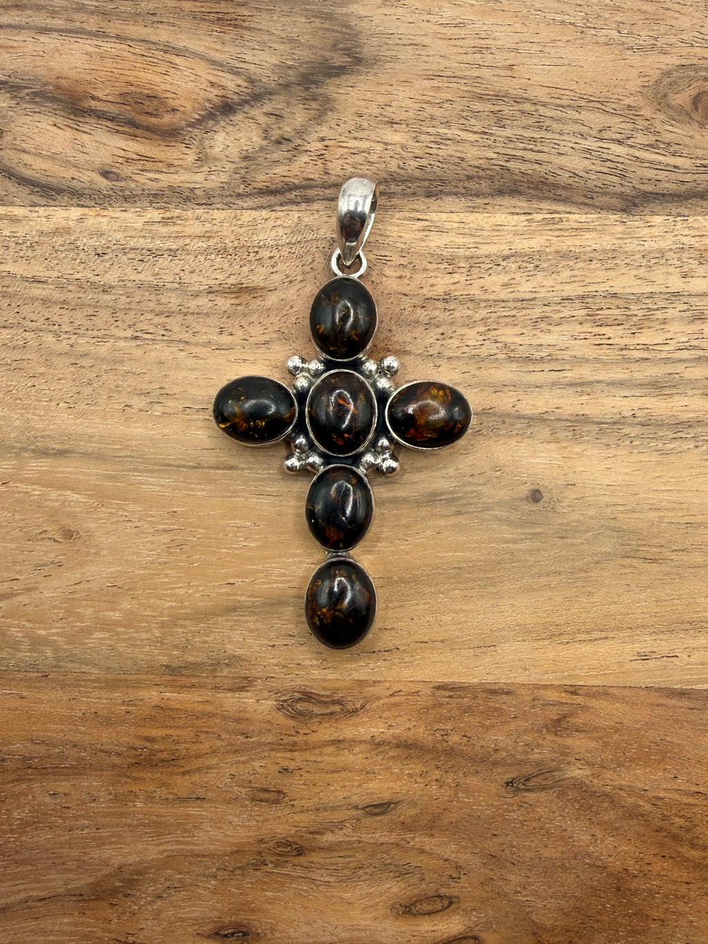 Sterling Silver Amber Cross