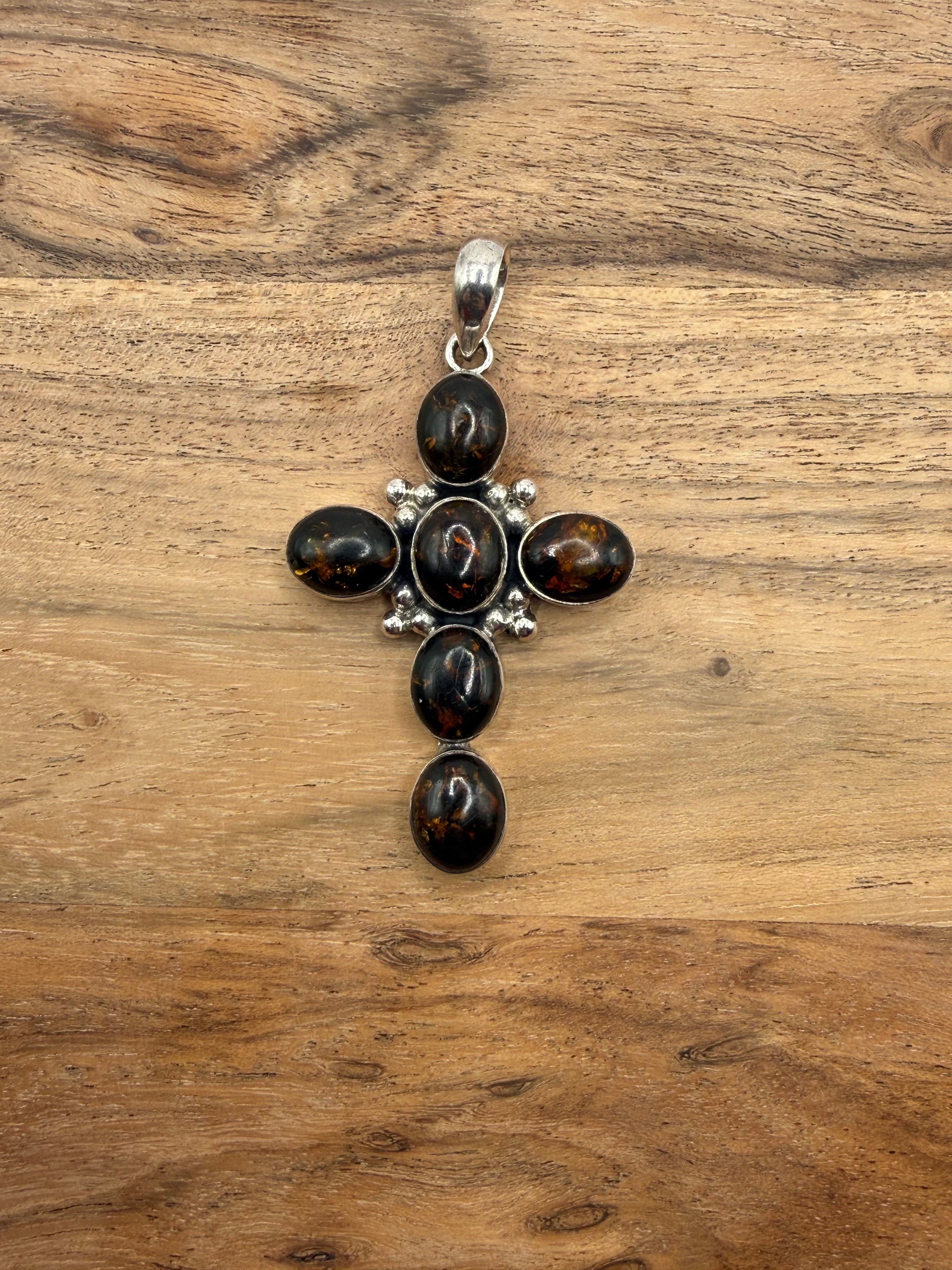 Sterling Silver Amber Cross