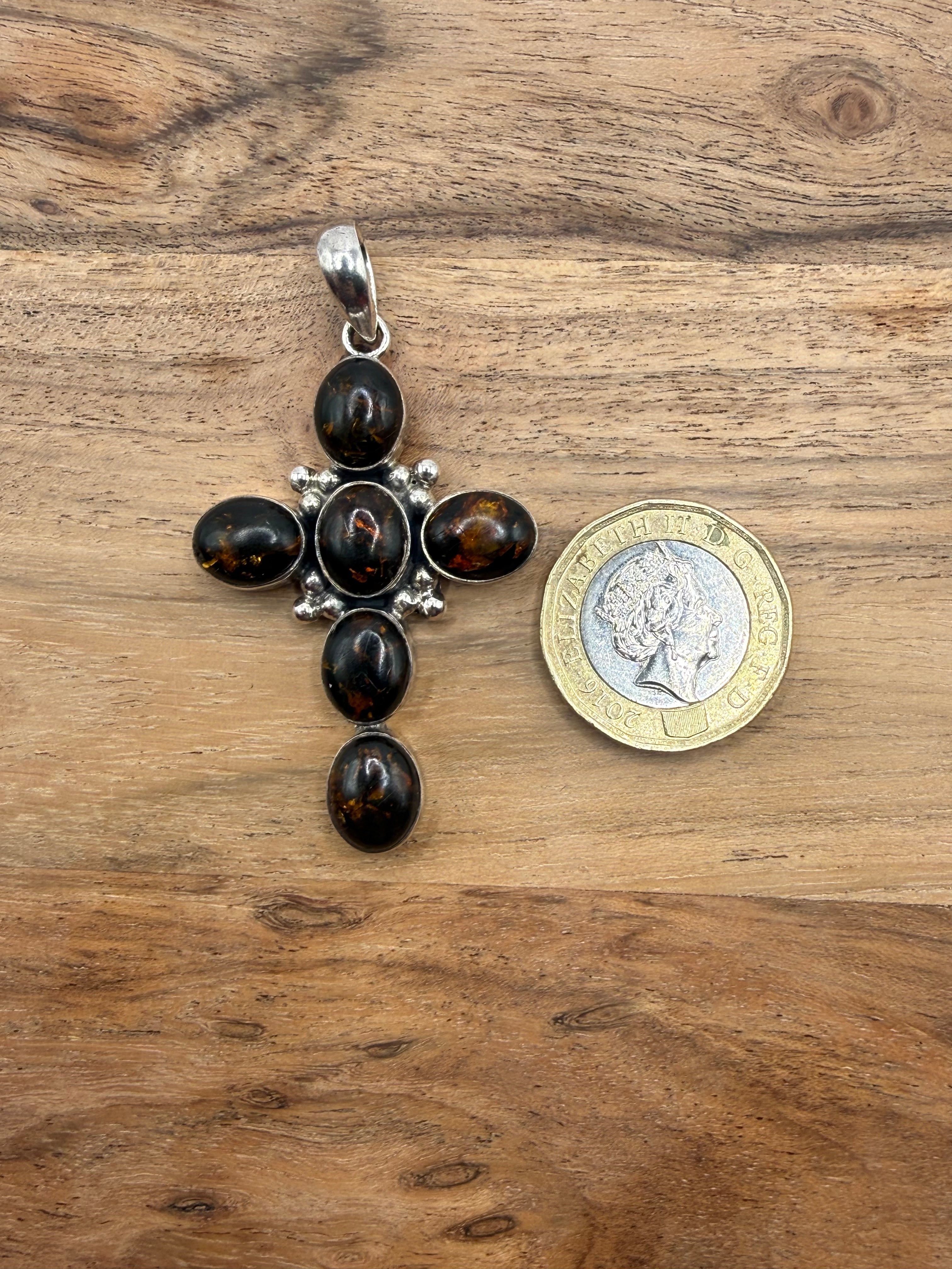 Sterling Silver Amber Cross