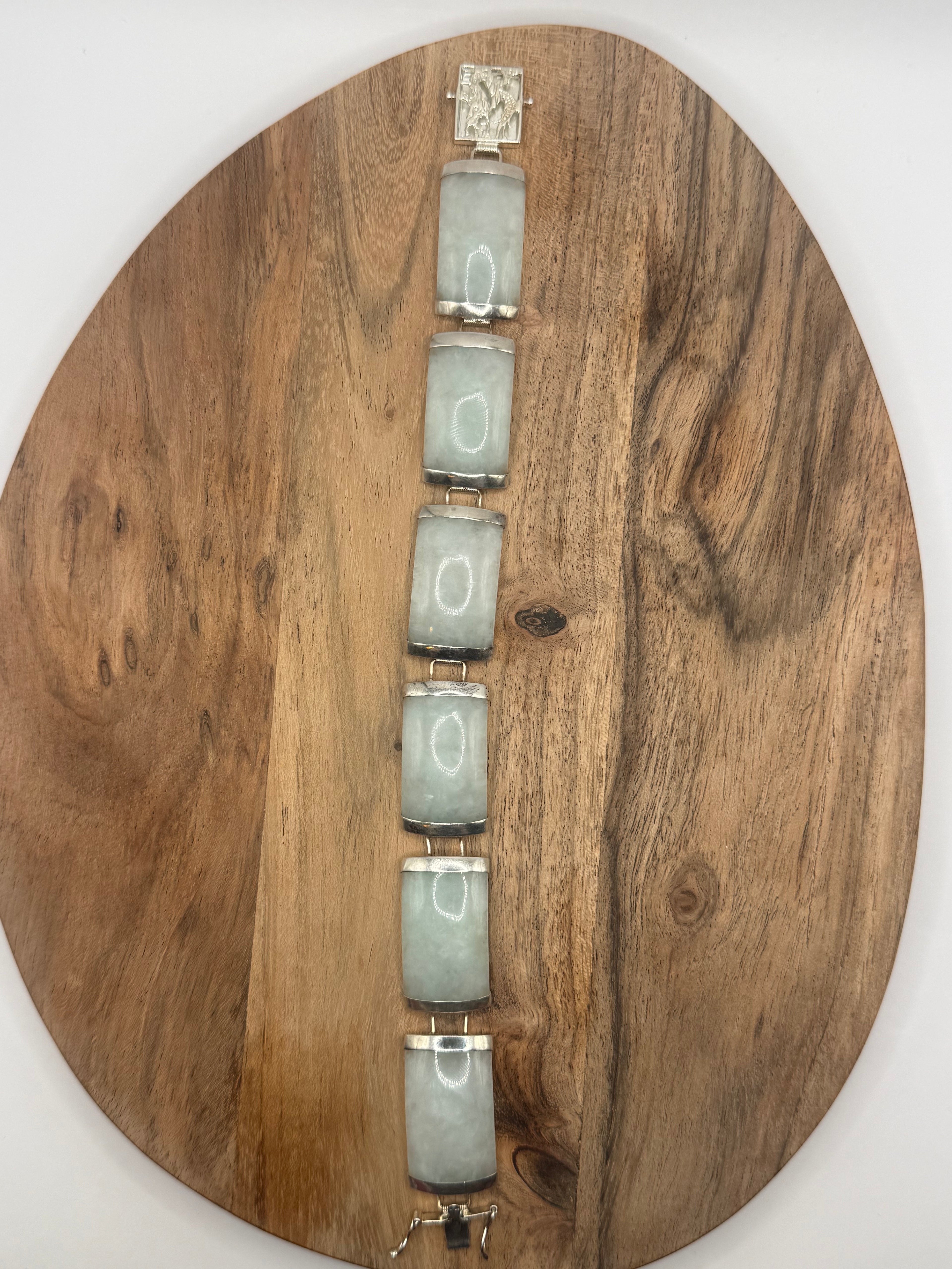Sterling Silver Celadon Jade Bracelet