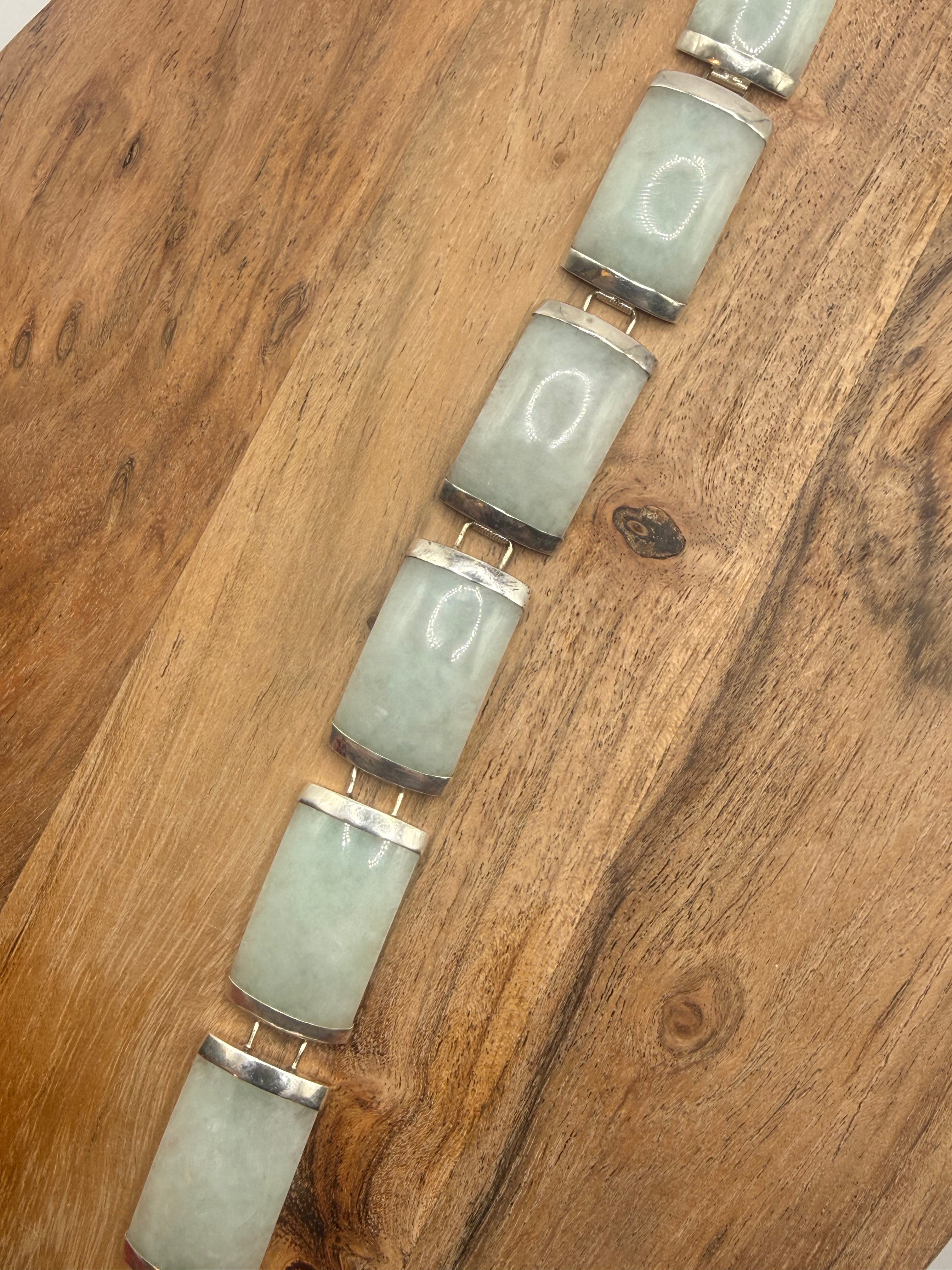 Sterling Silver Celadon Jade Bracelet