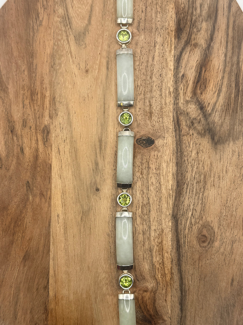 Sterling Silver Jade and Peridot Bracelet