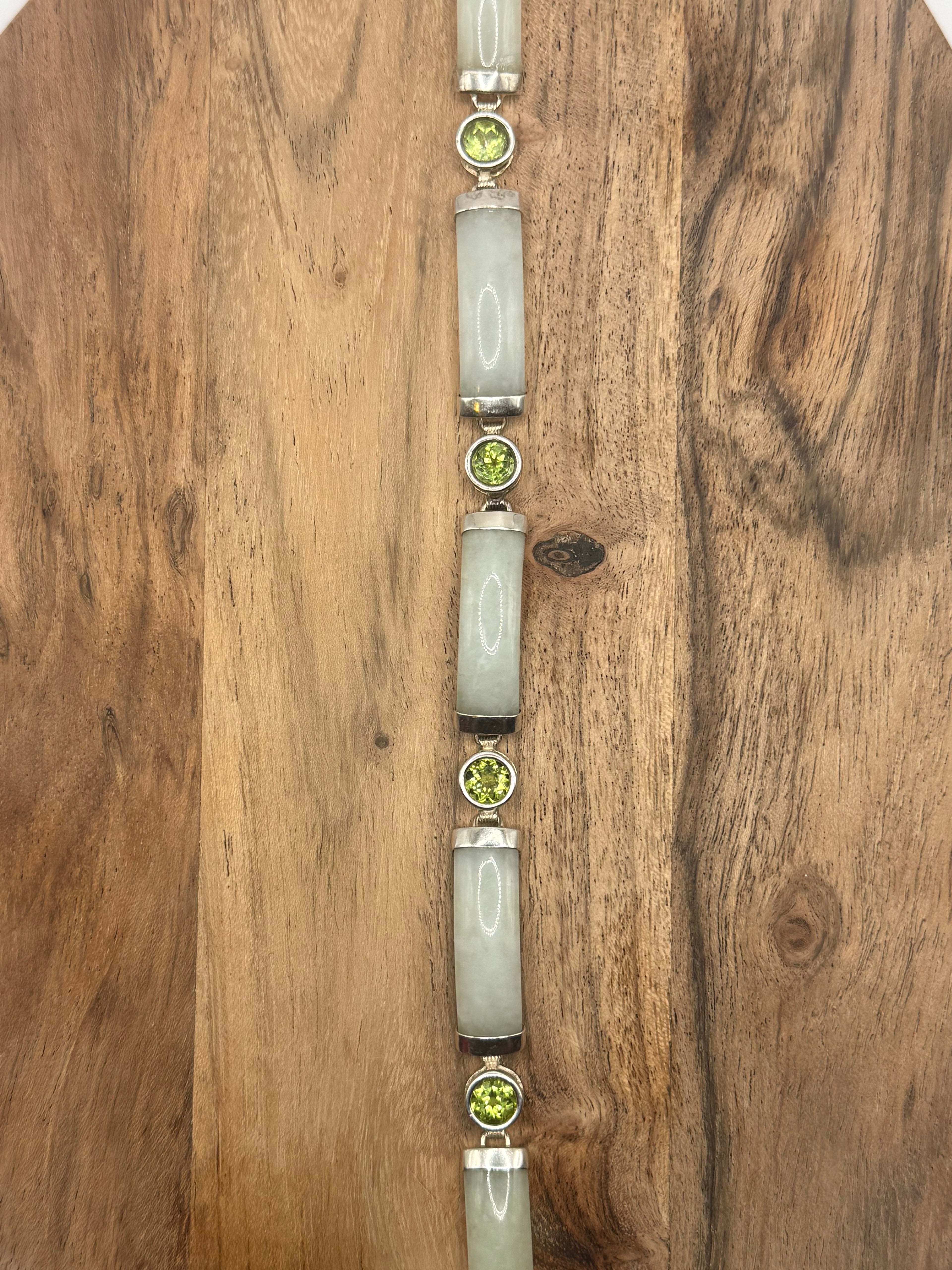 Sterling Silver Jade and Peridot Bracelet