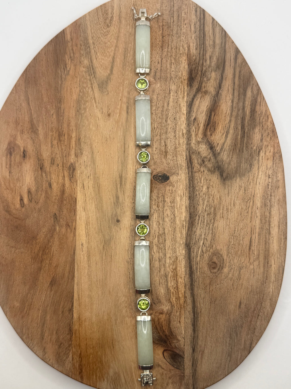Sterling Silver Jade and Peridot Bracelet