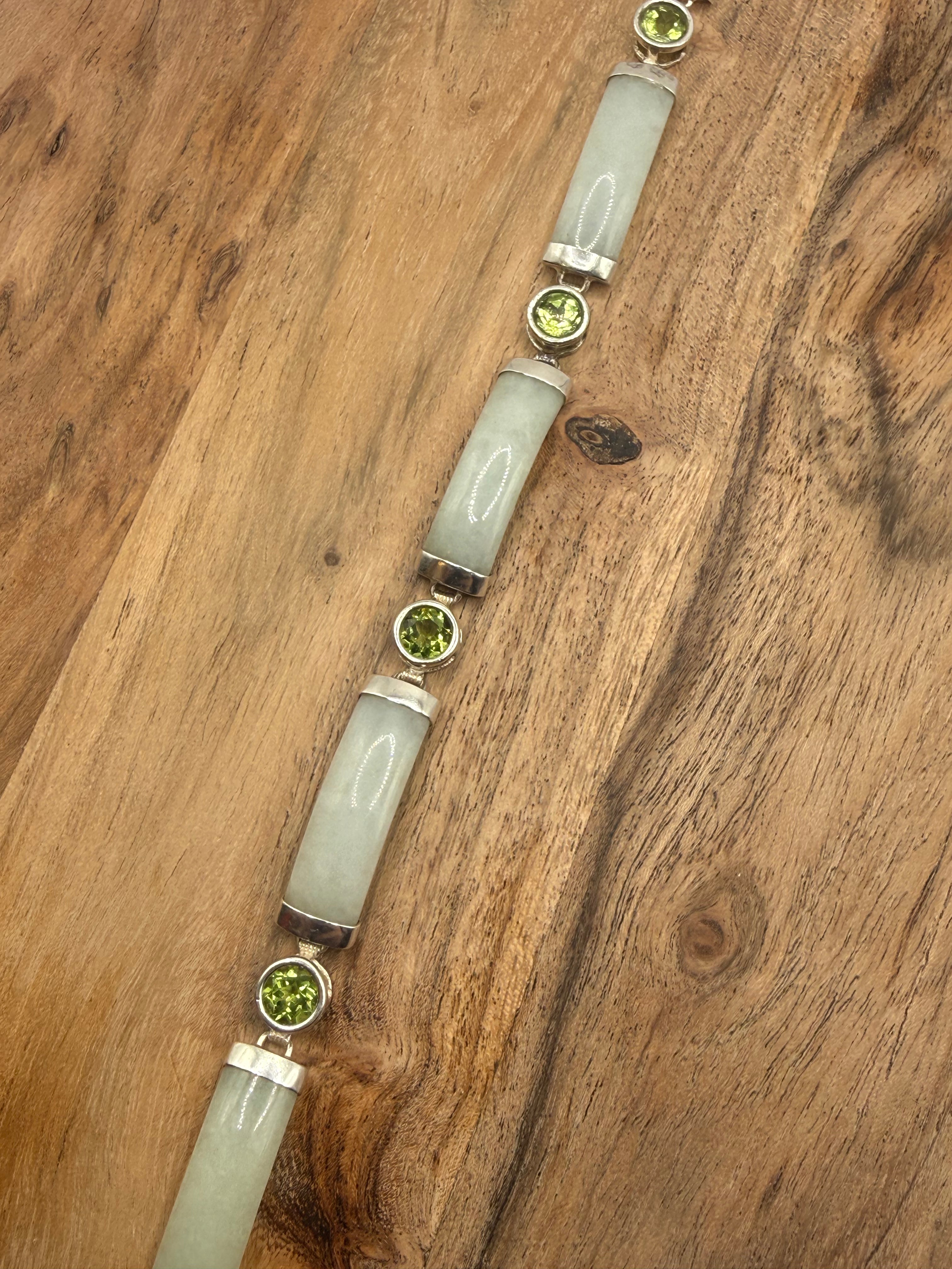 Sterling Silver Jade and Peridot Bracelet