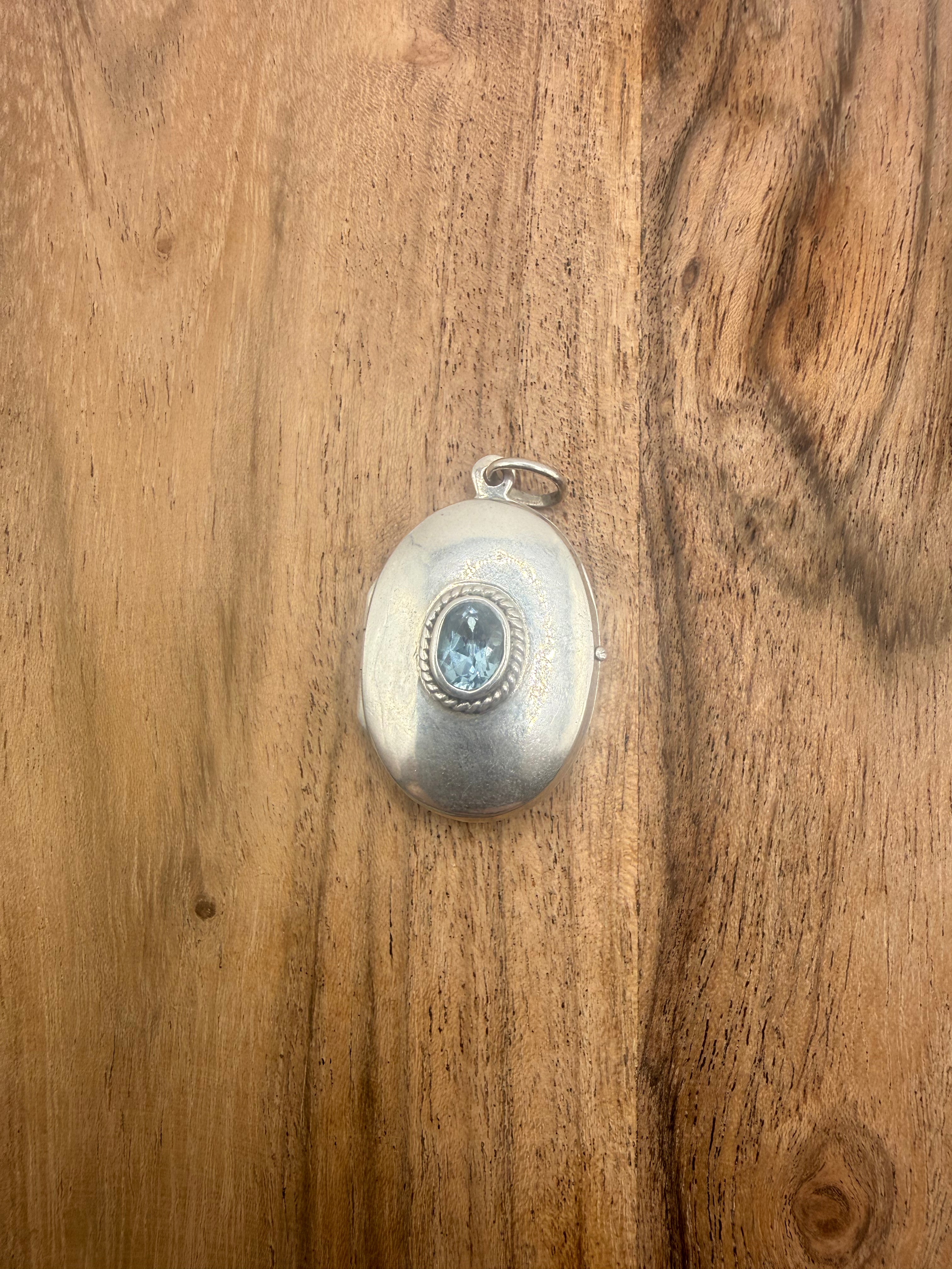 Sterling Silver Locket with Blue Topaz