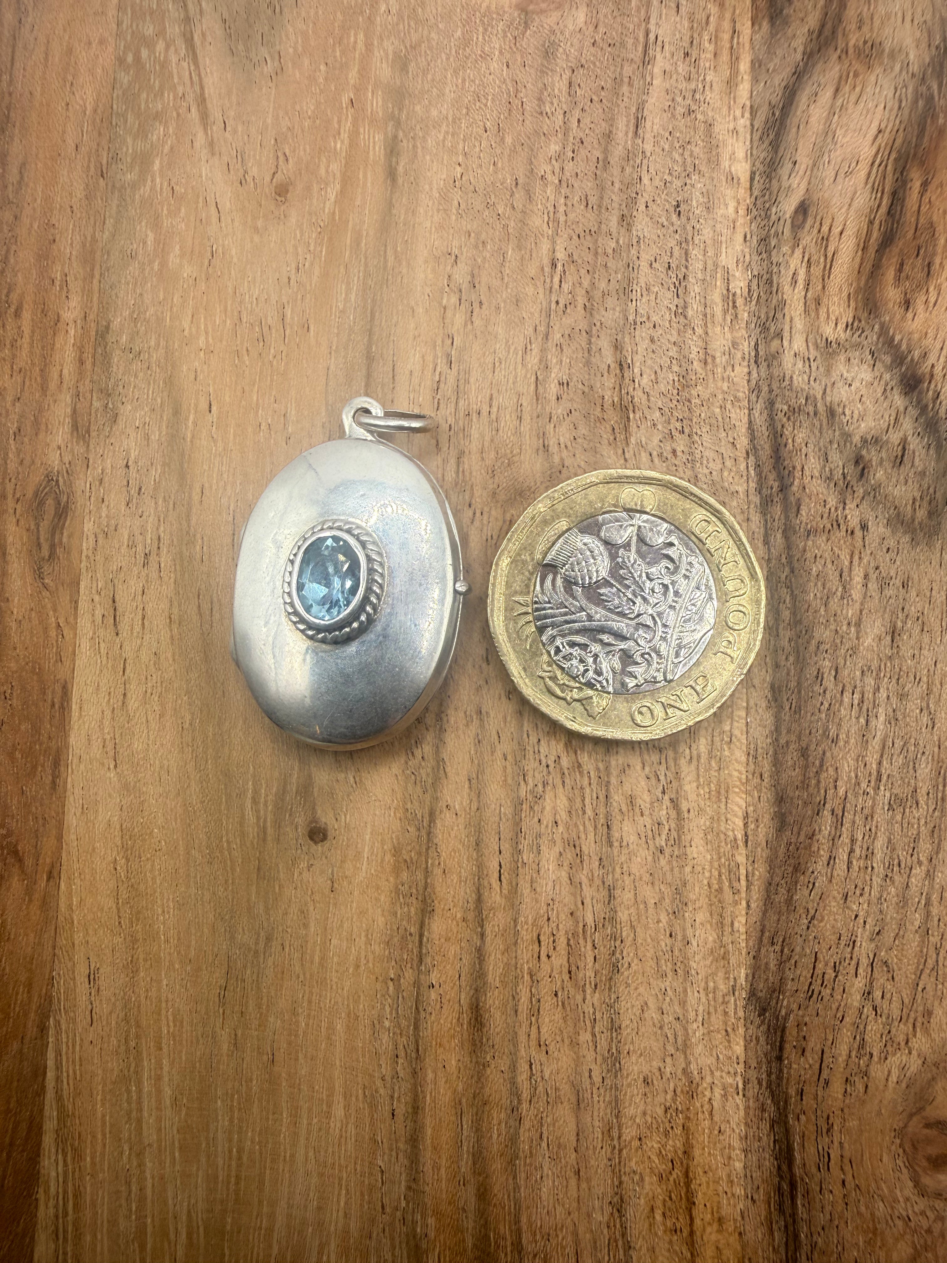 Sterling Silver Locket with Blue Topaz