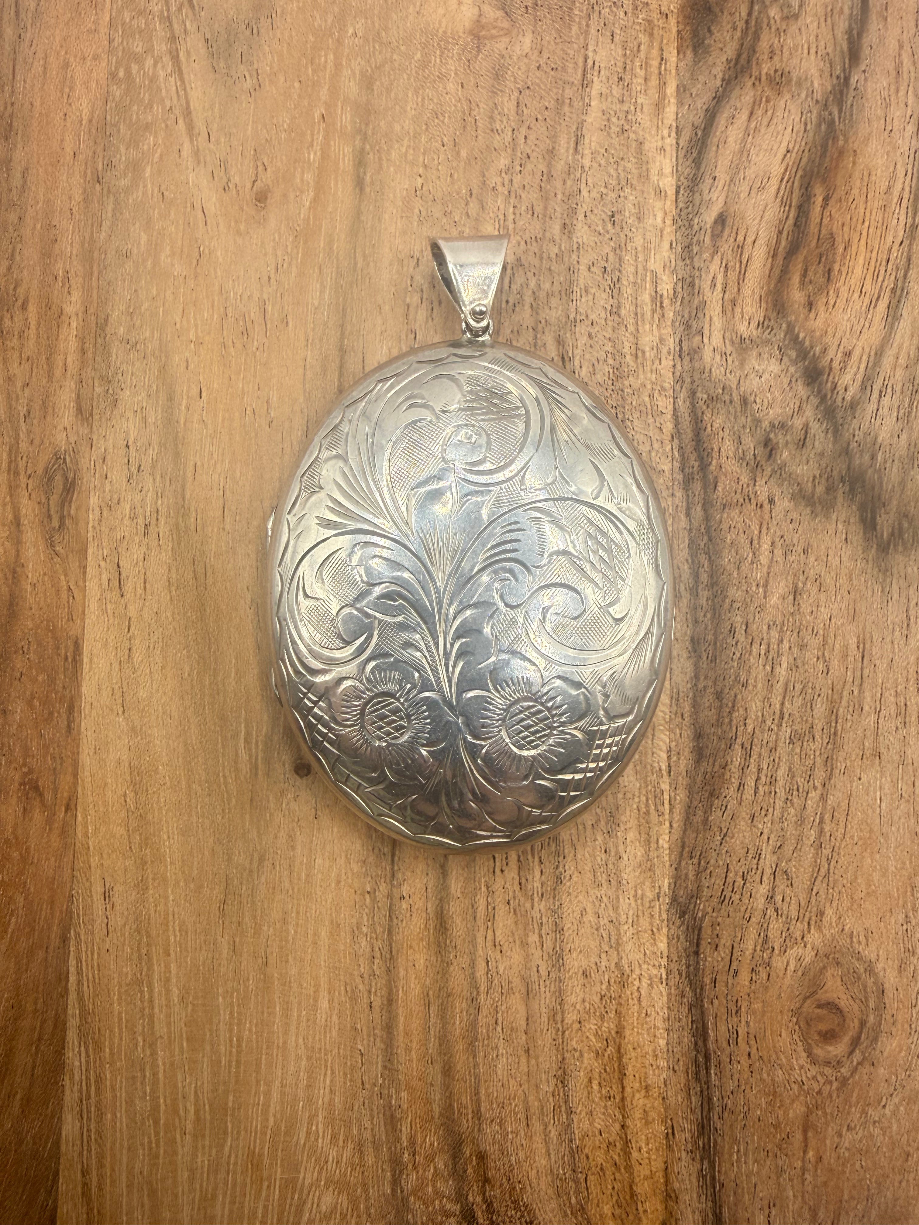 Large Sterling Silver Floral Locket