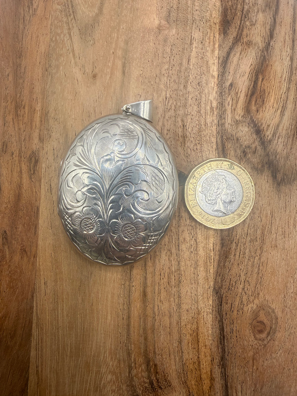 Large Sterling Silver Floral Locket