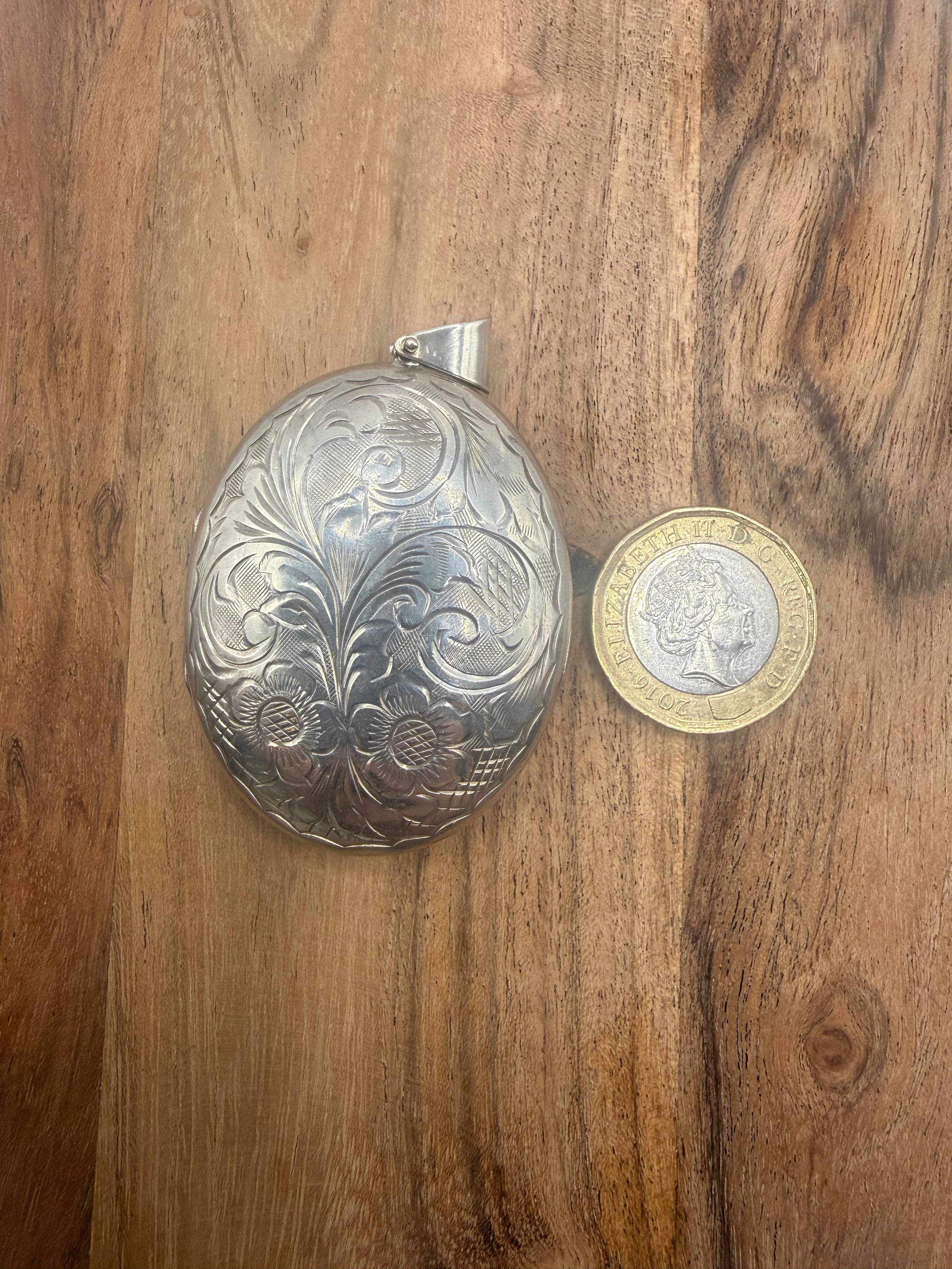 Large Sterling Silver Floral Locket