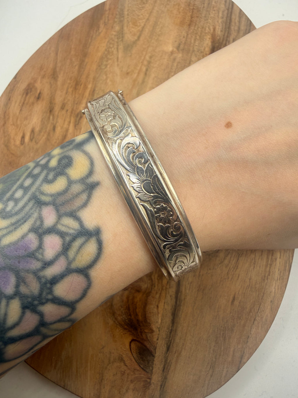 Sterling Silver Filigree Hinged Bangle