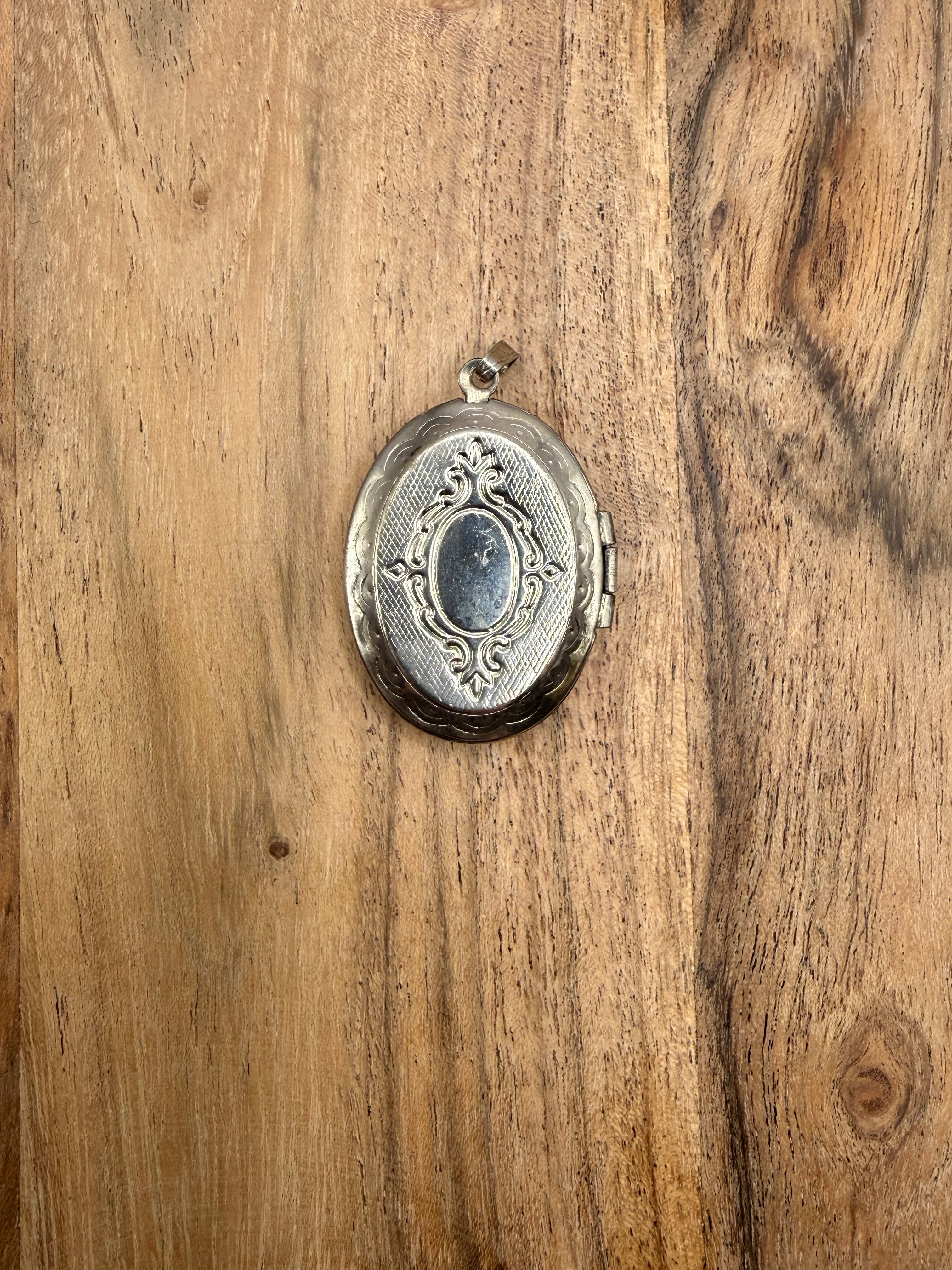 Silver Tone Locket with Rose Cabachon