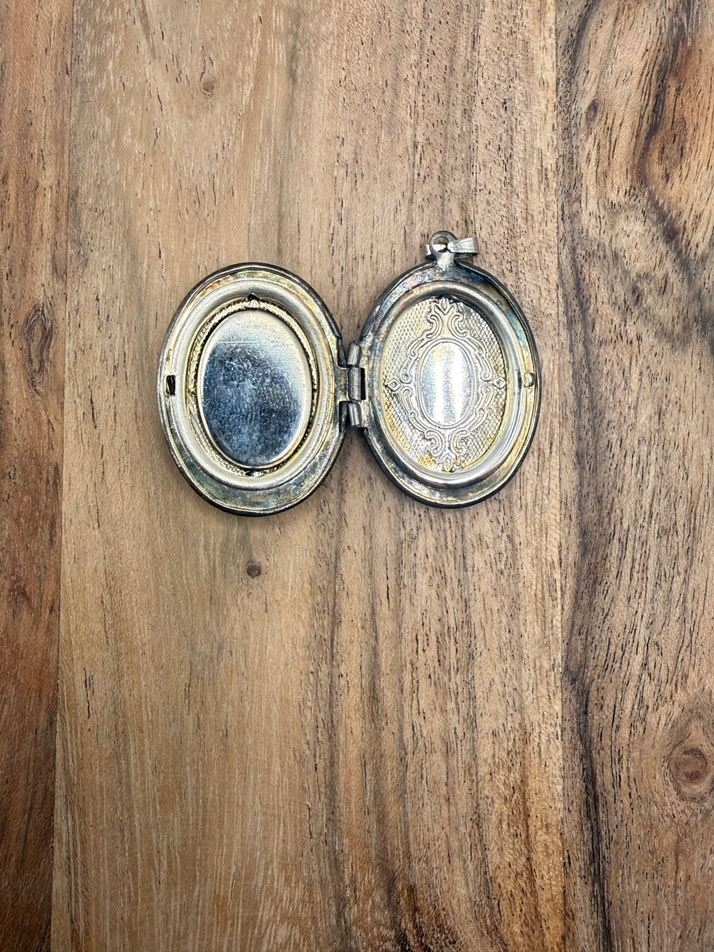 Silver Tone Locket with Rose Cabachon