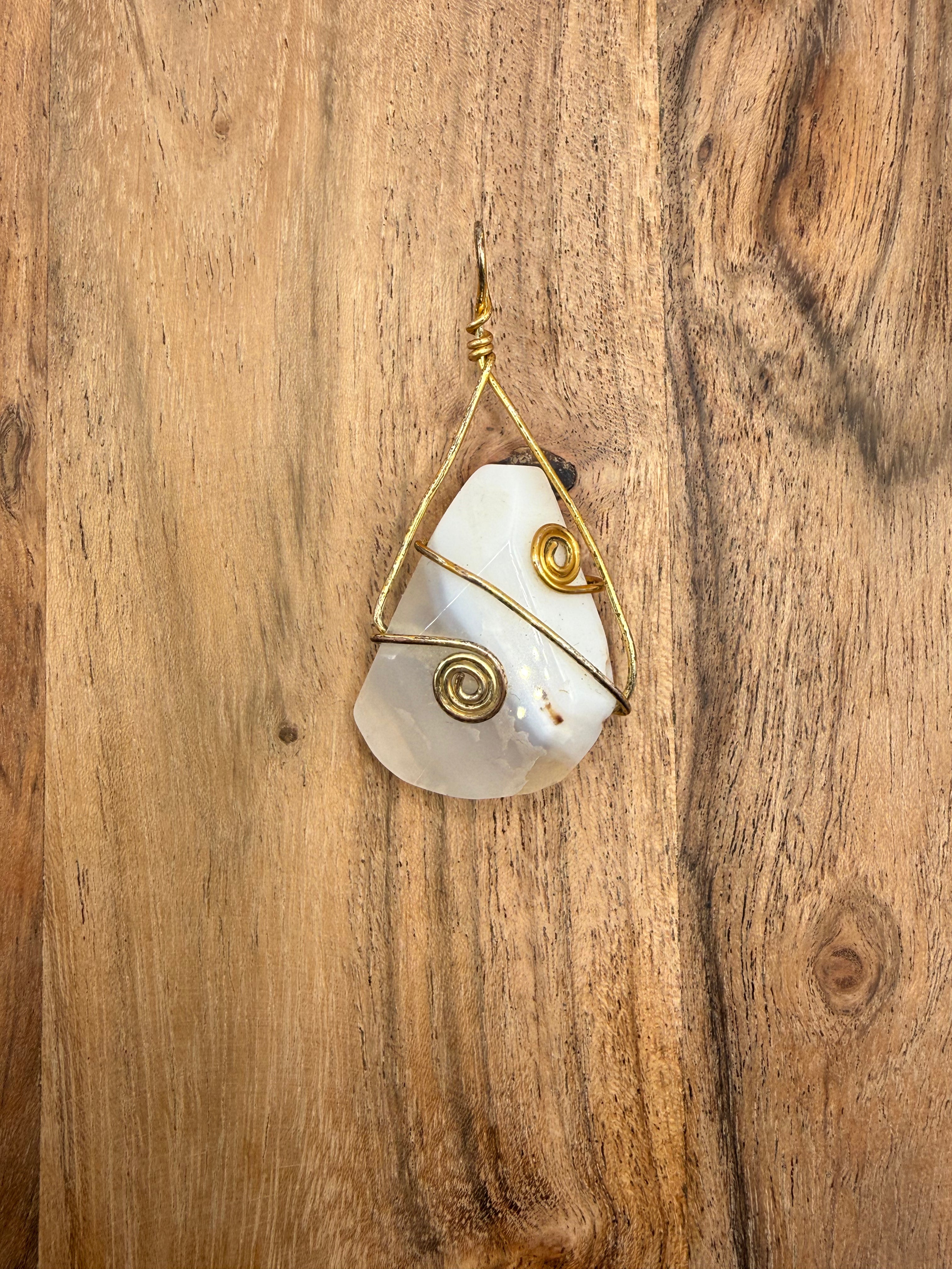 Gold Wire Wrapped Organic Crystal Pendant