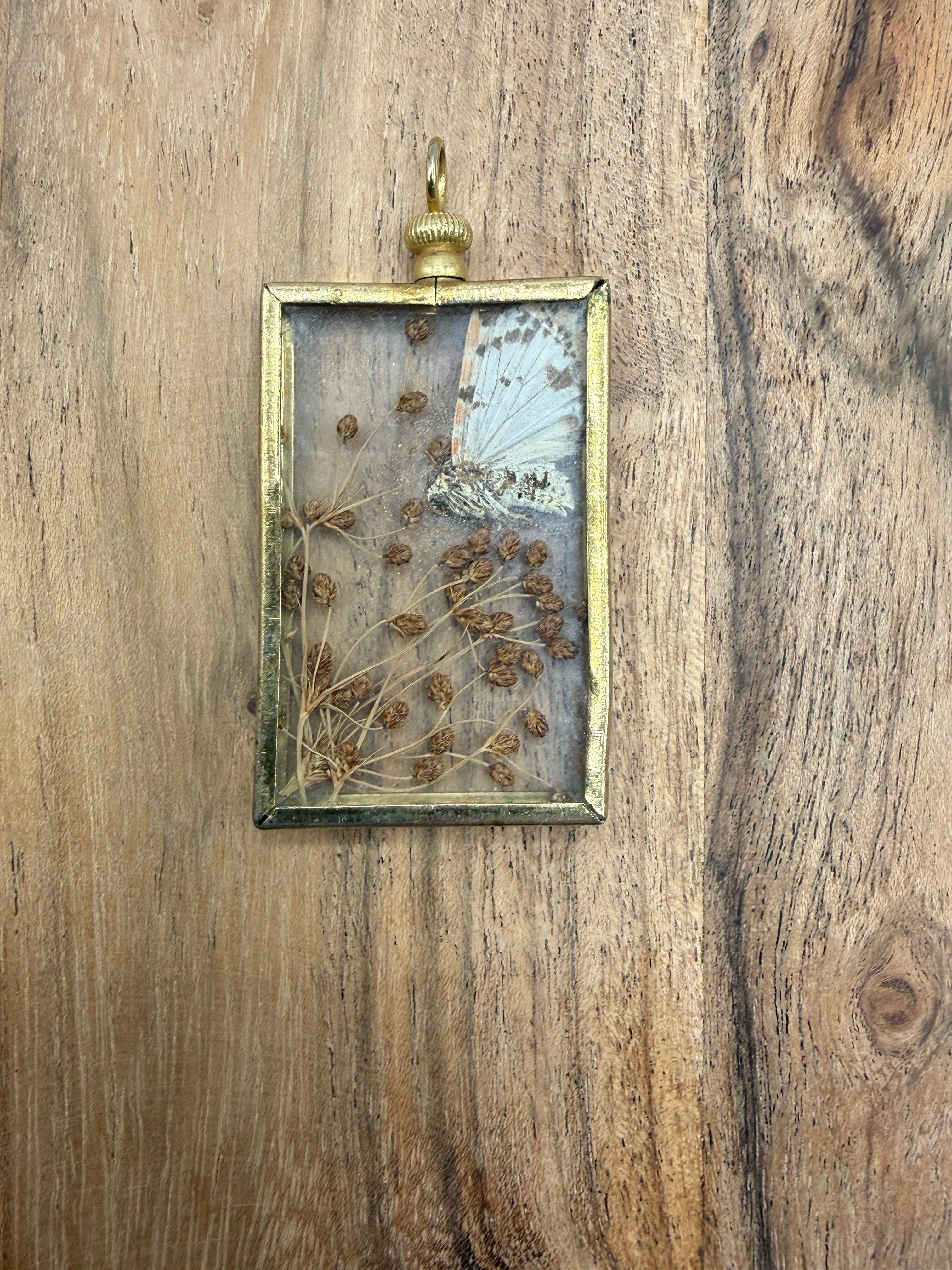 Pressed Butterfly and Flower Pendant