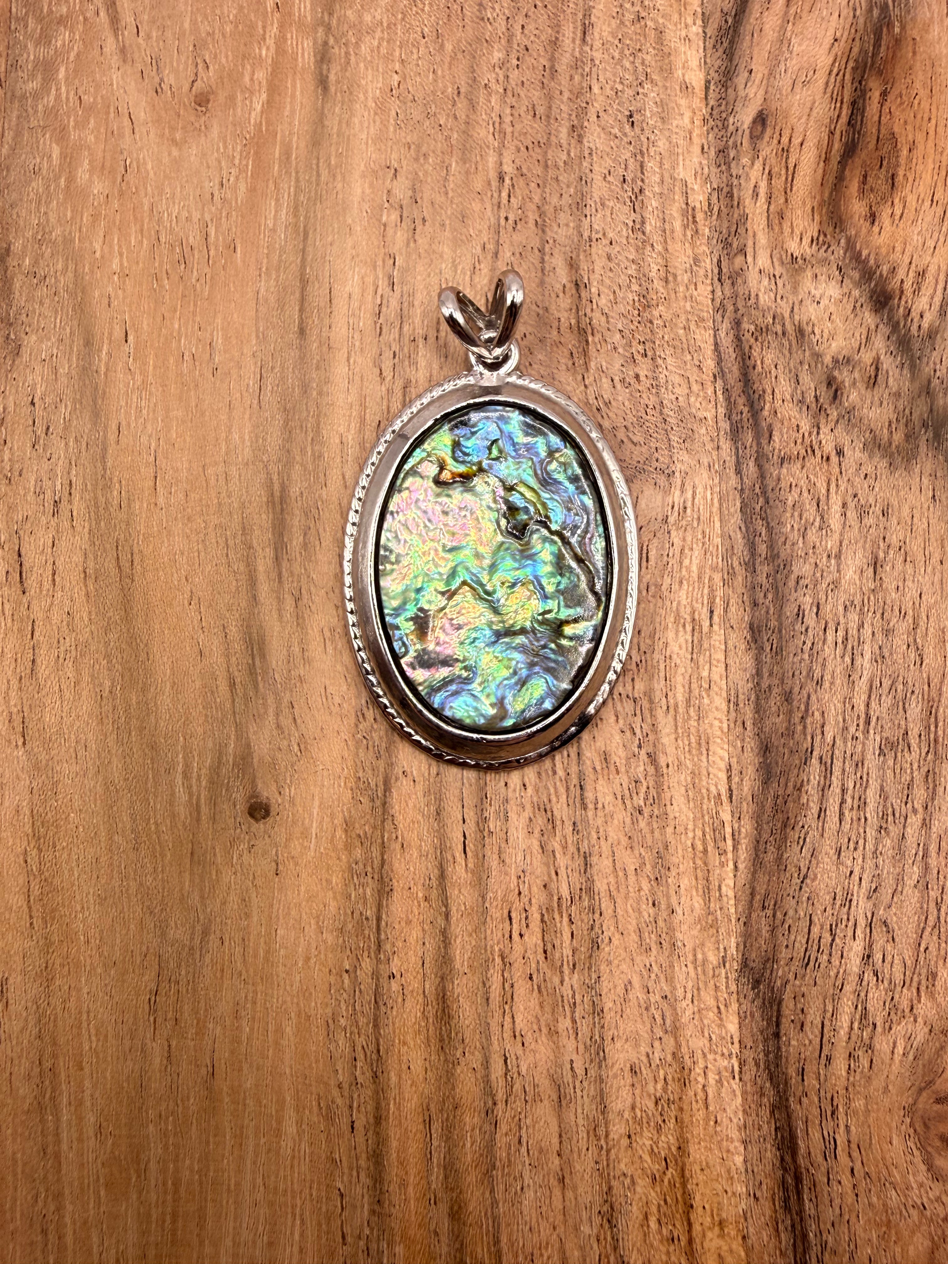 Oval Silver Tone Abalone Shell Pendant