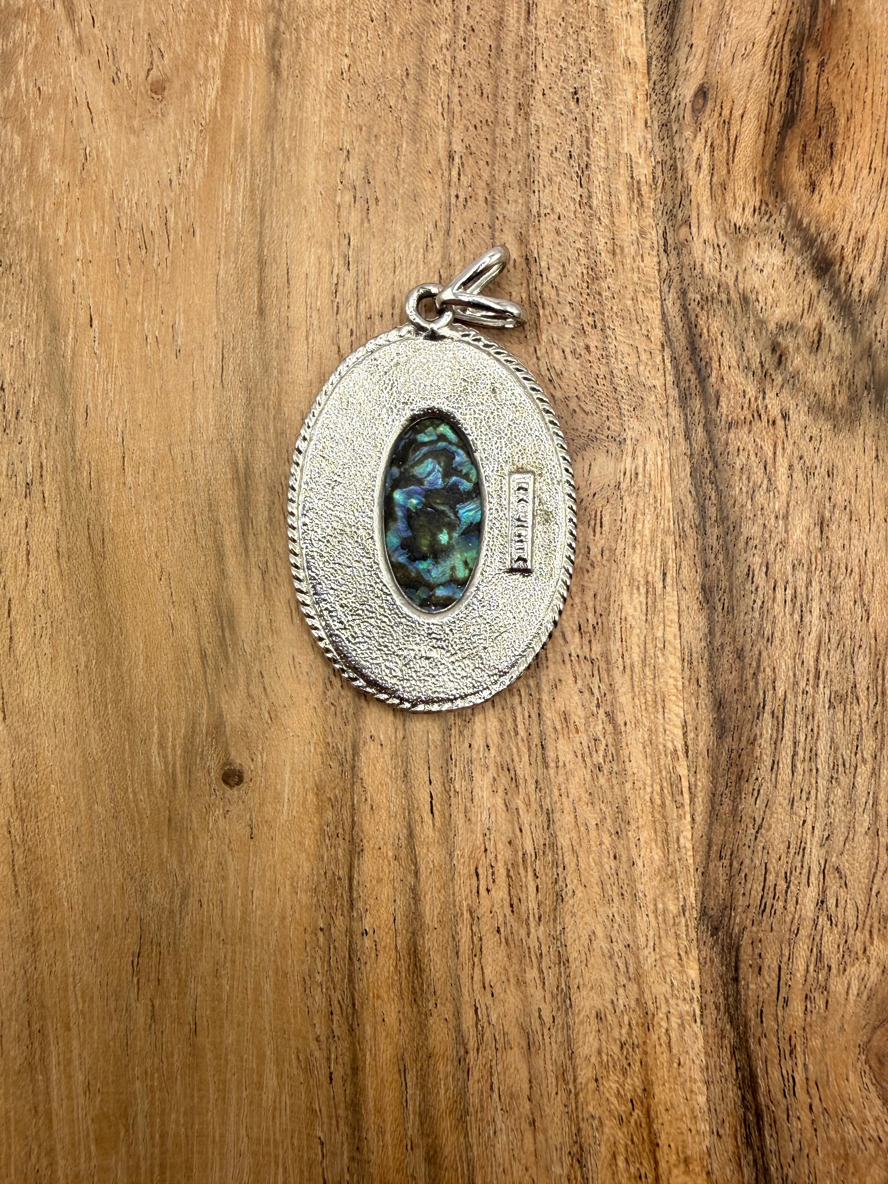 Oval Silver Tone Abalone Shell Pendant