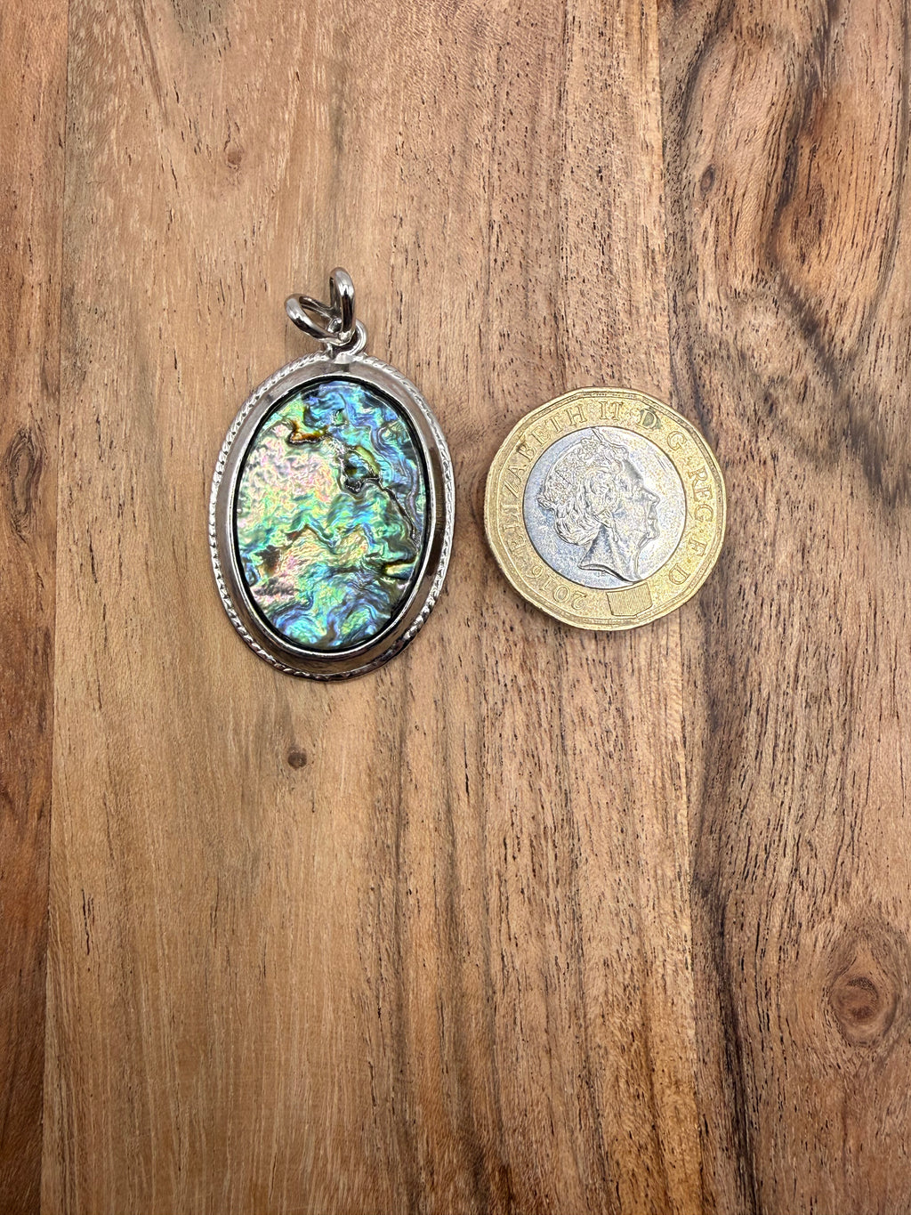 Oval Silver Tone Abalone Shell Pendant