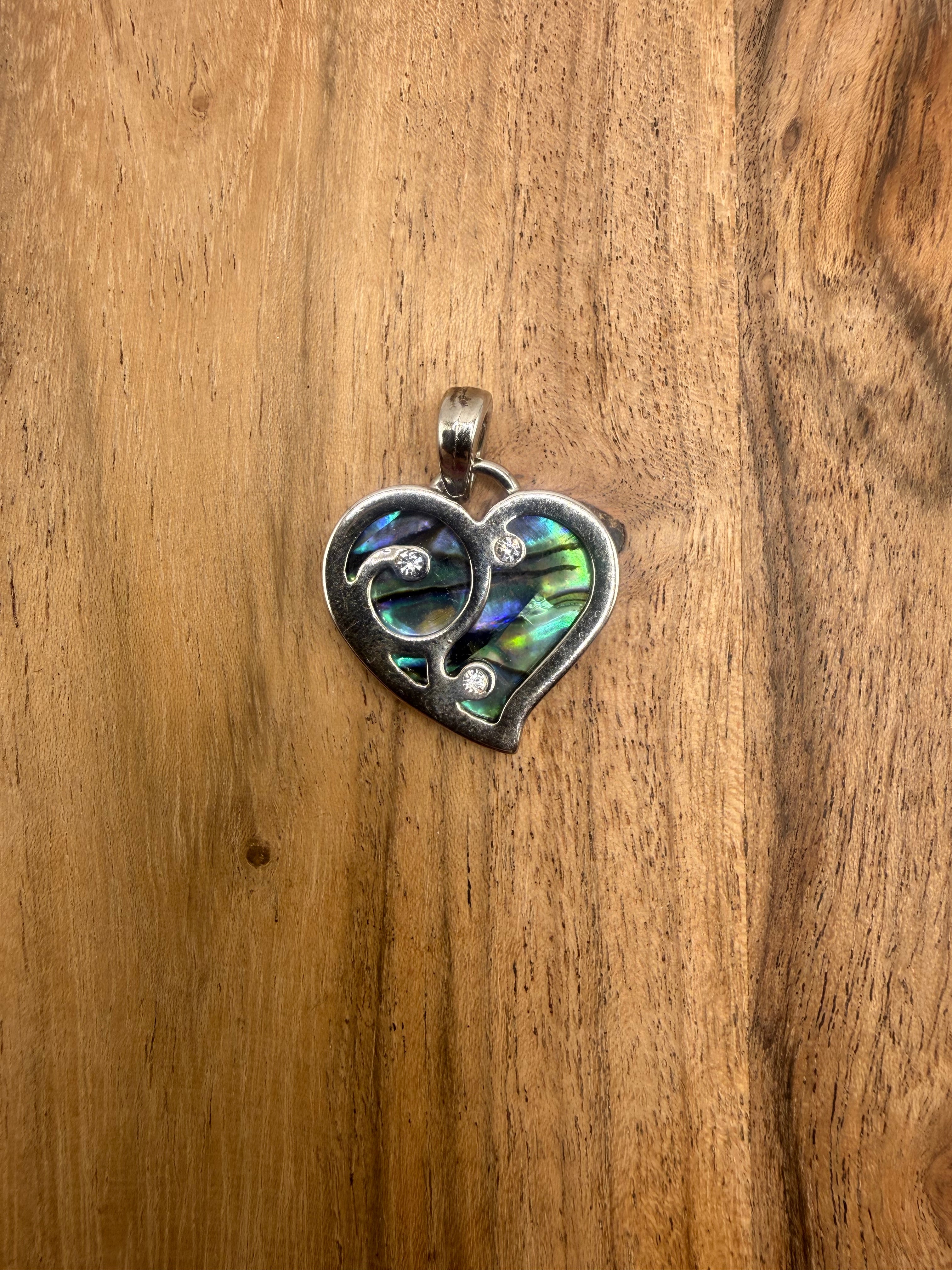 Silver Tone Abalone Heart Pendant