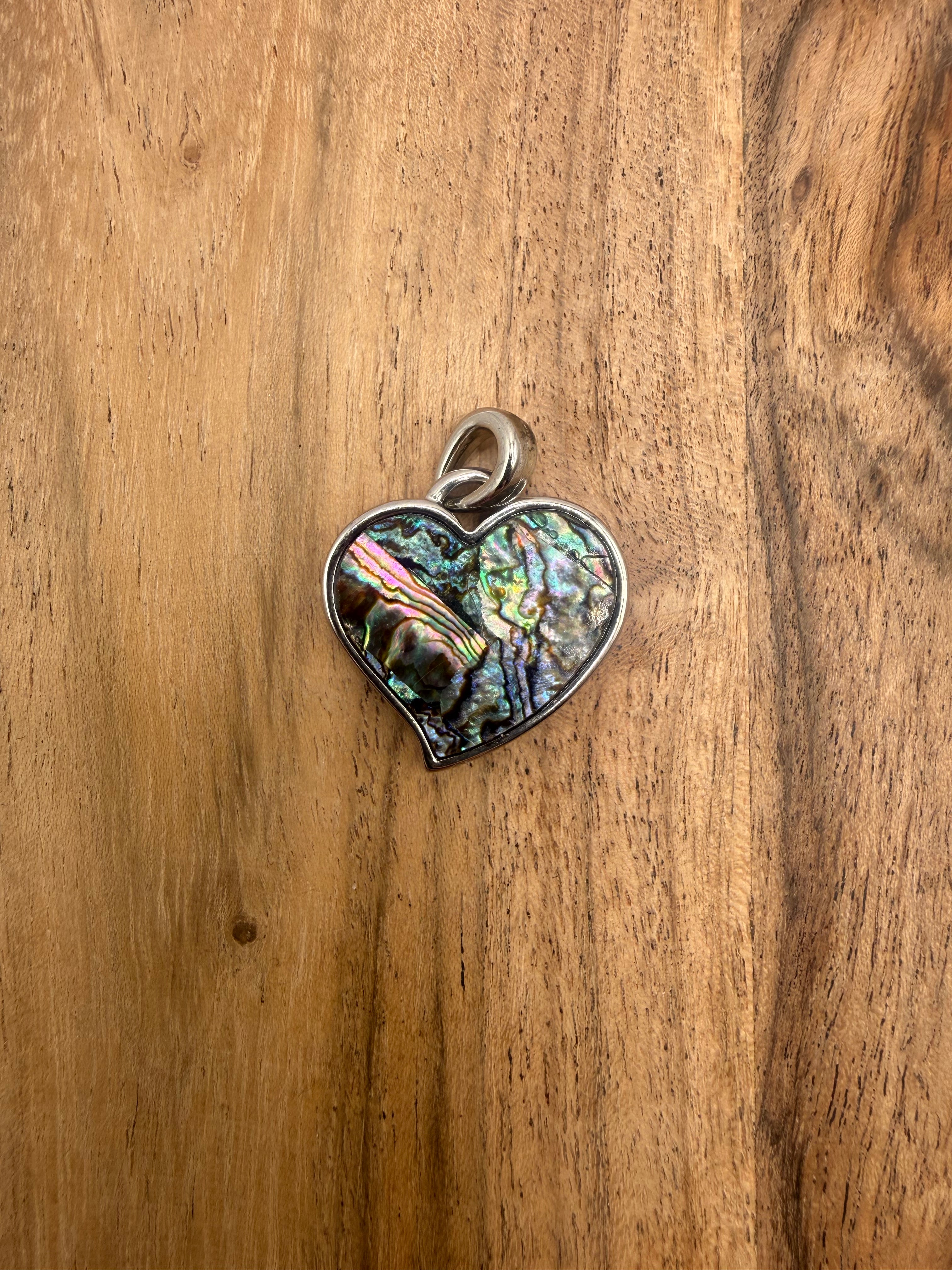 Silver Tone Abalone Heart Pendant