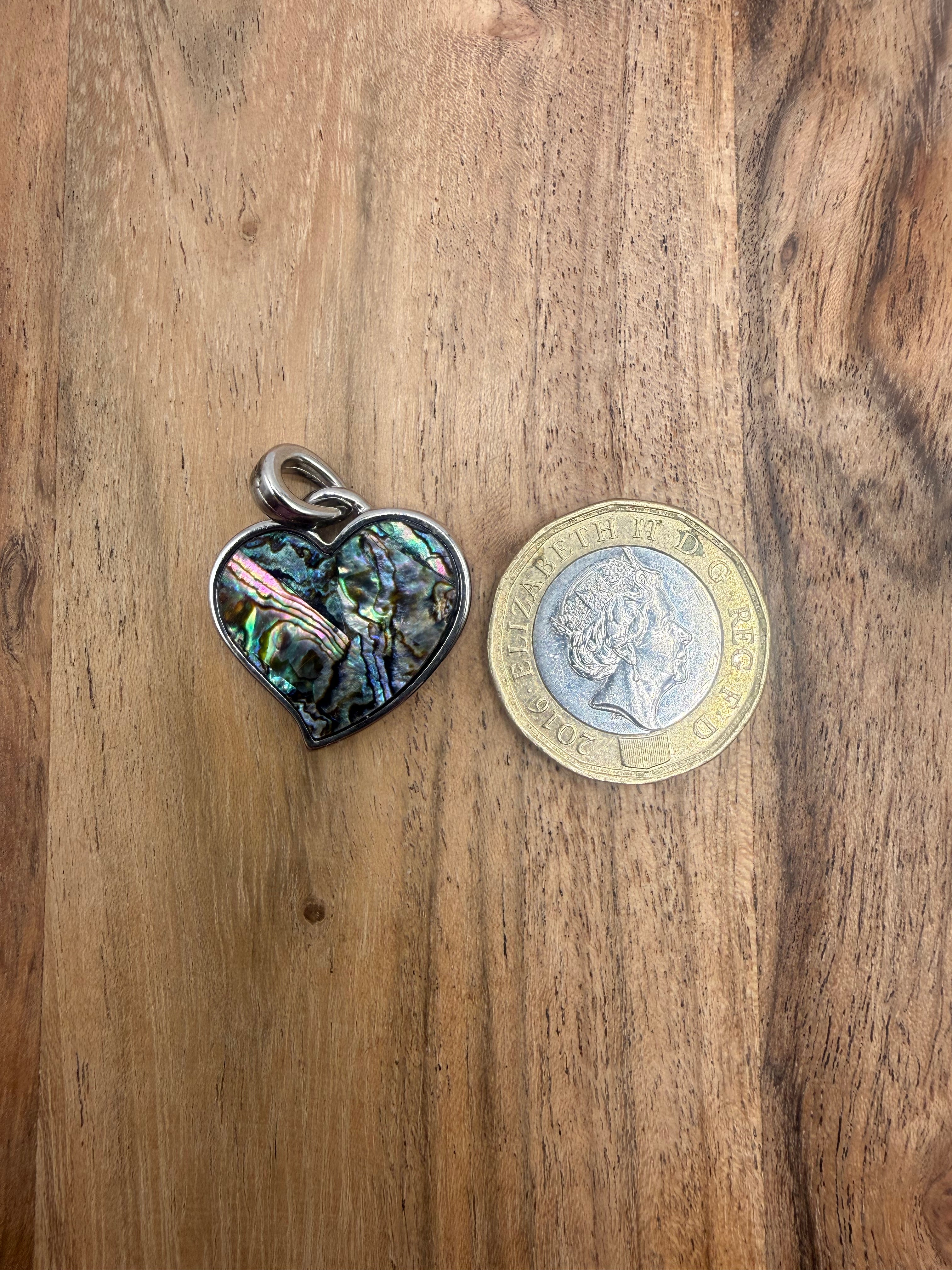 Silver Tone Abalone Heart Pendant