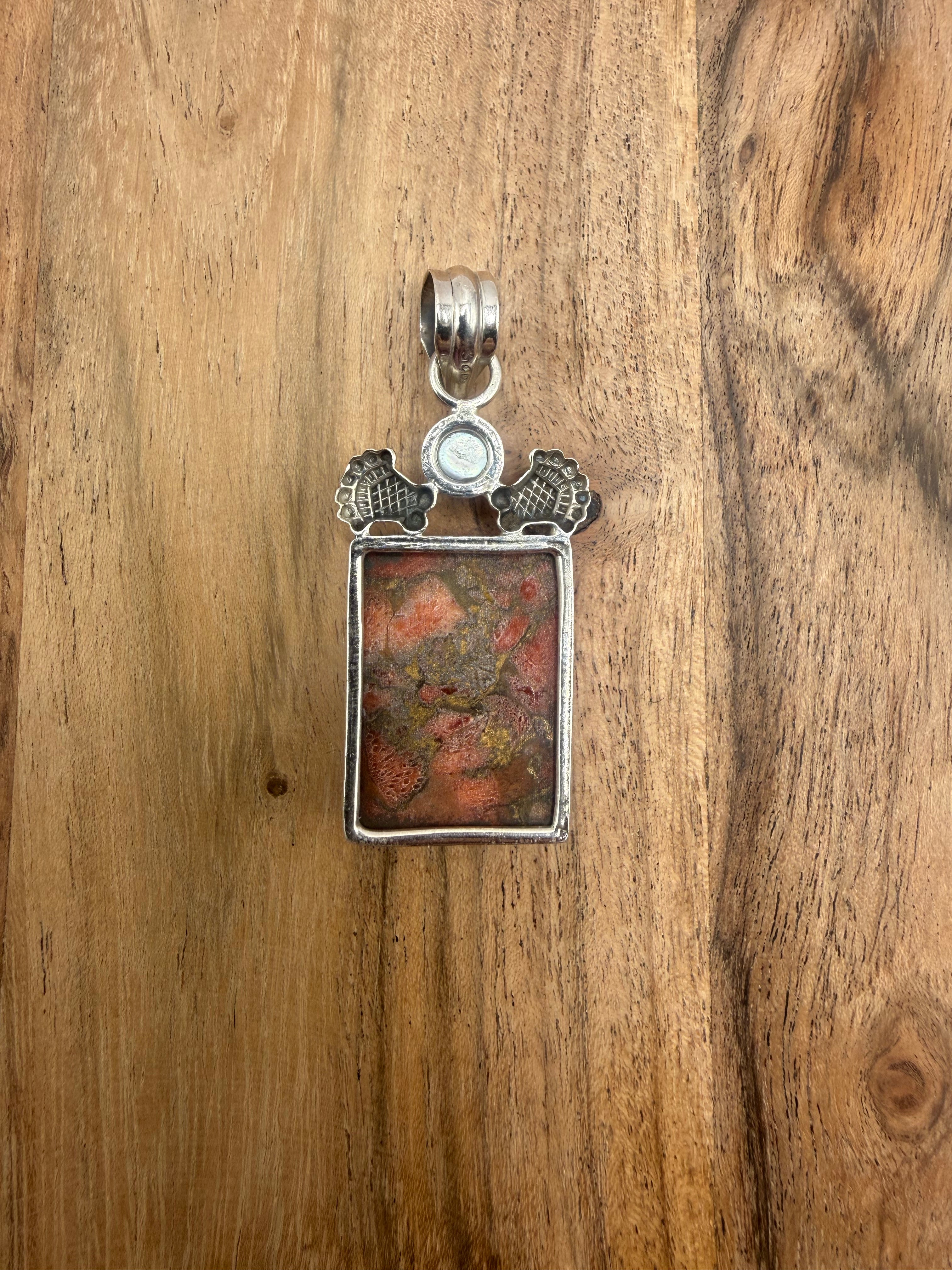 Red Copper Turquoise and Pearl Pendant