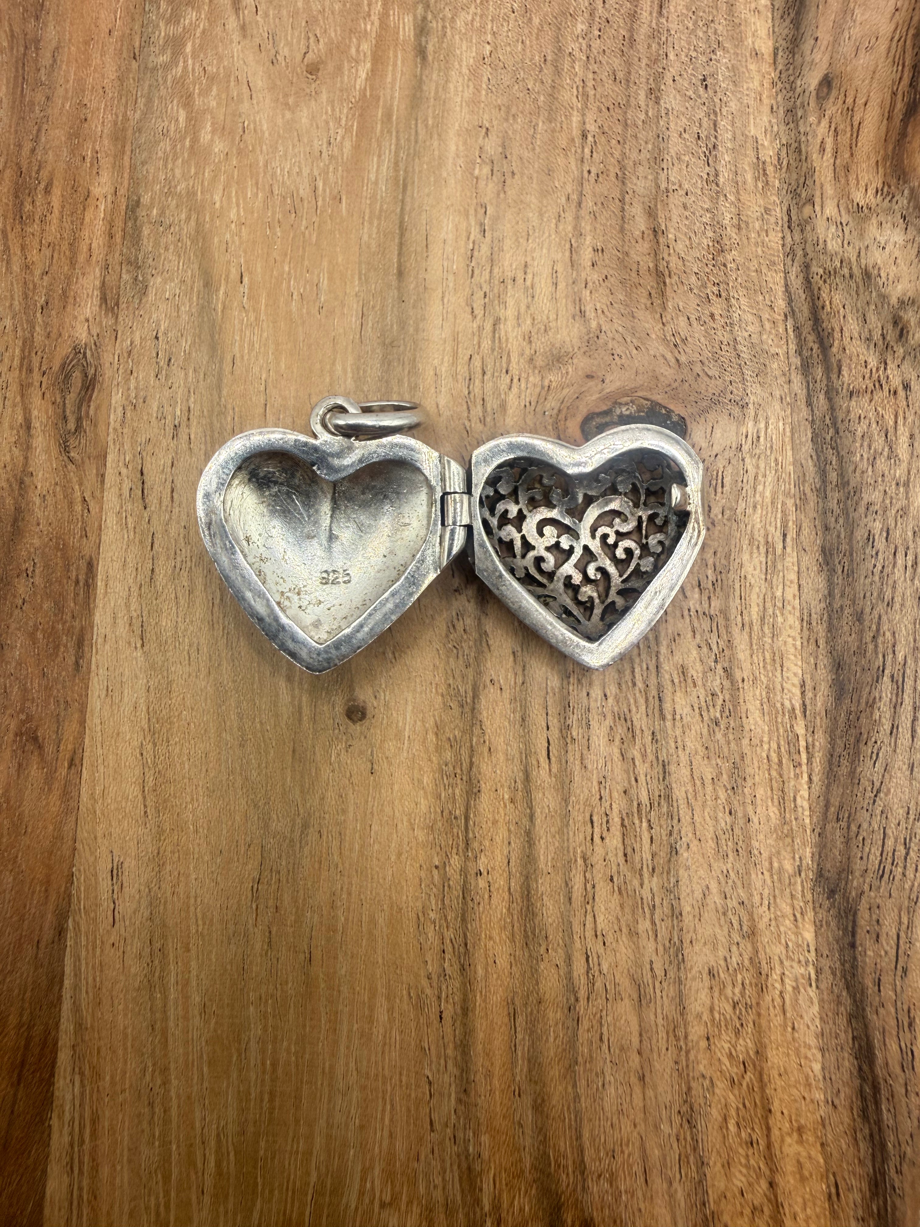 Sterling Silver Black Stone Filigree Heart Locket