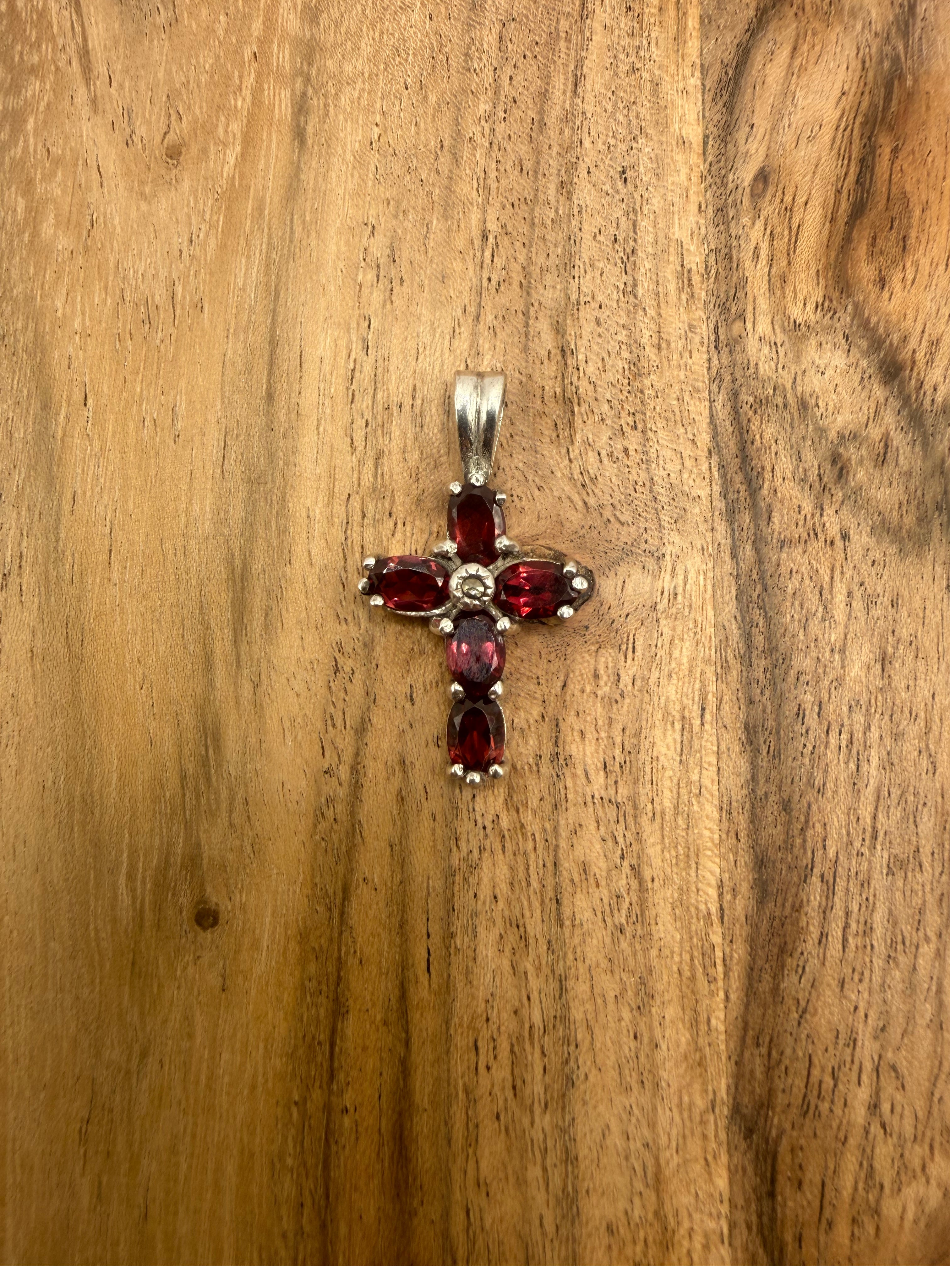 Sterling Silver Garnet Cross