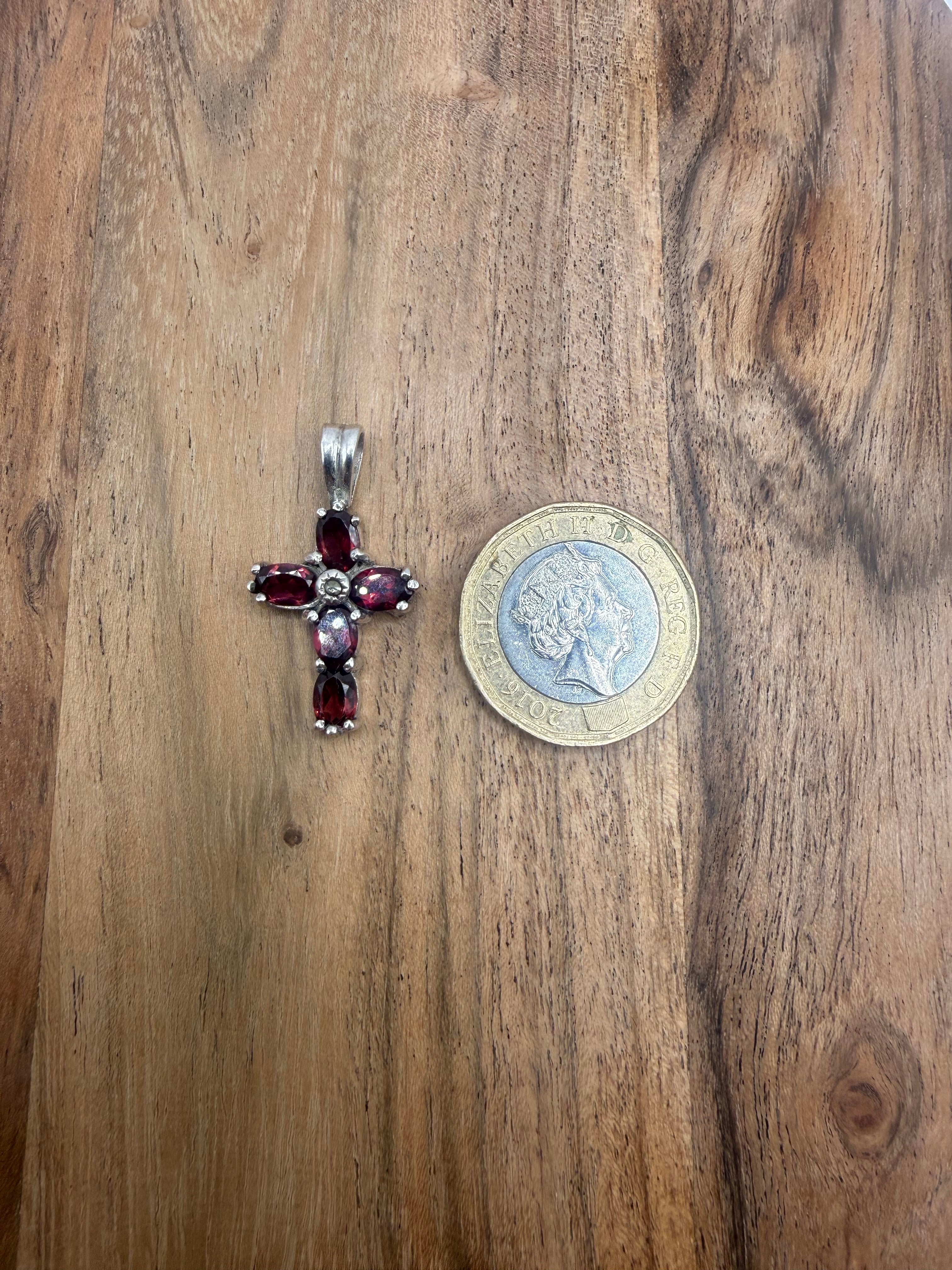Sterling Silver Garnet Cross