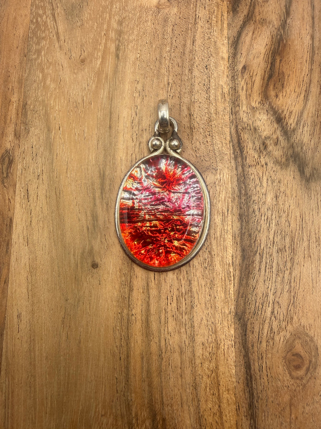 Sterling Silver Red Dichroic Glass Pendant