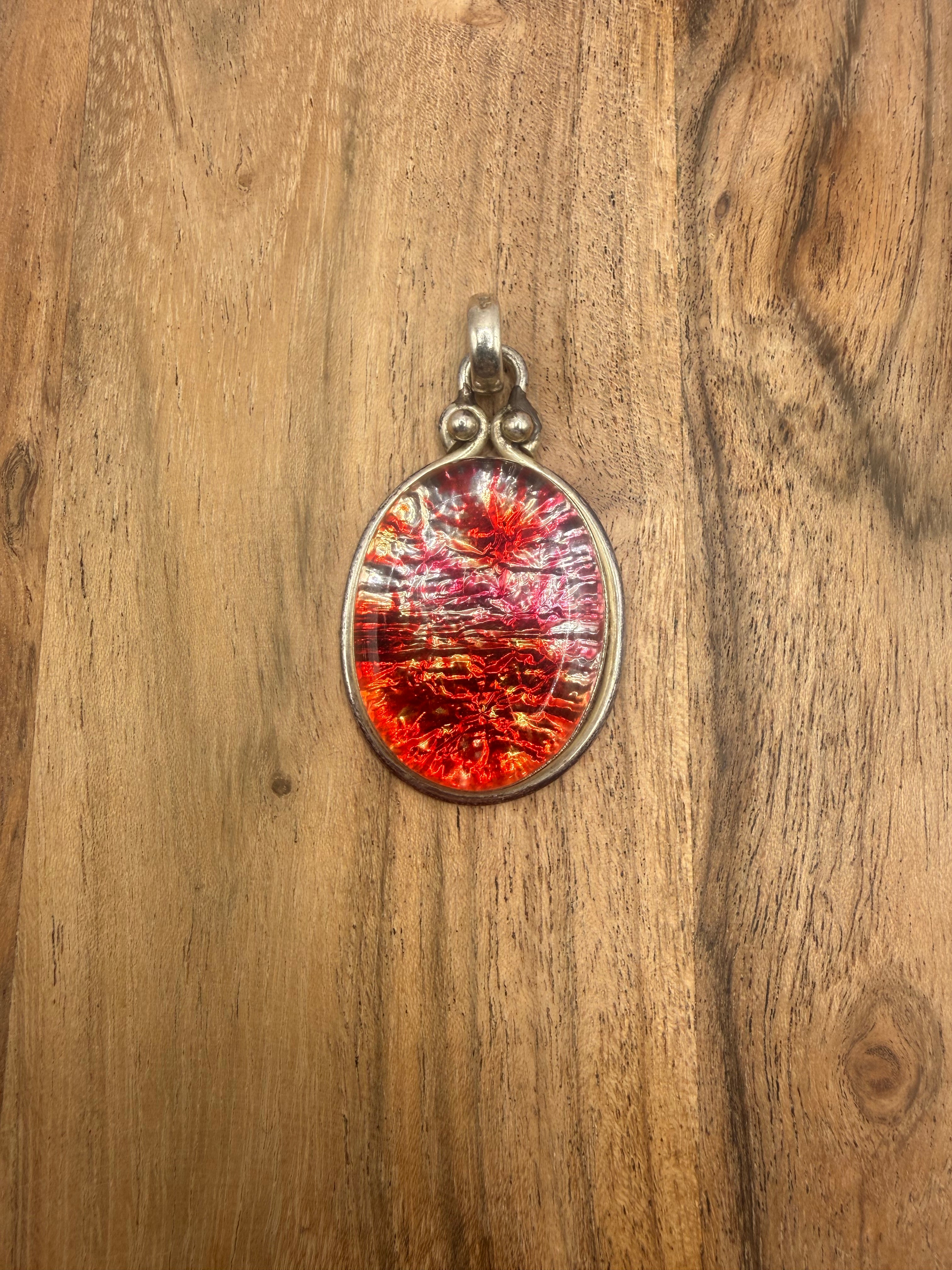 Sterling Silver Red Dichroic Glass Pendant
