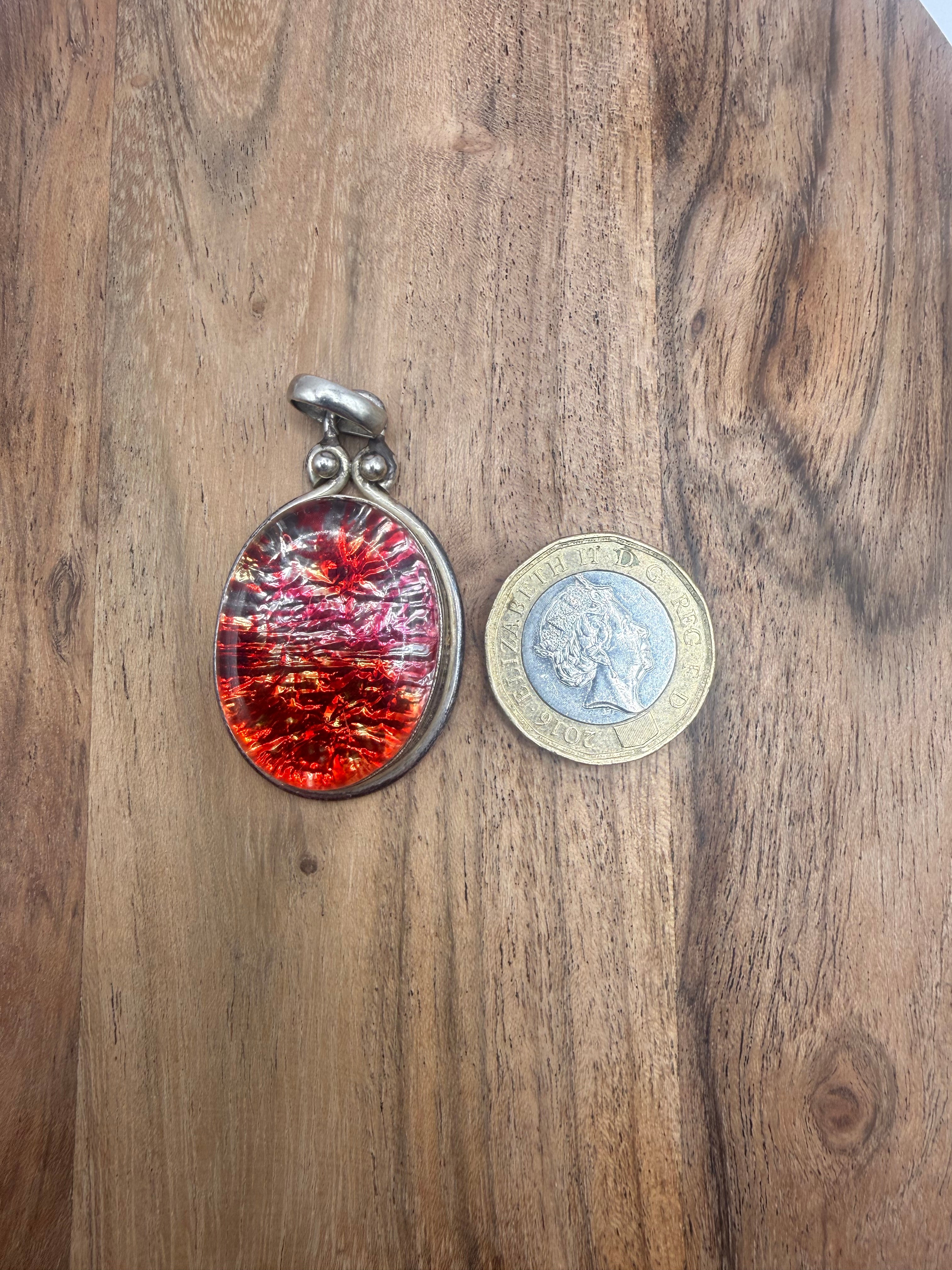 Sterling Silver Red Dichroic Glass Pendant