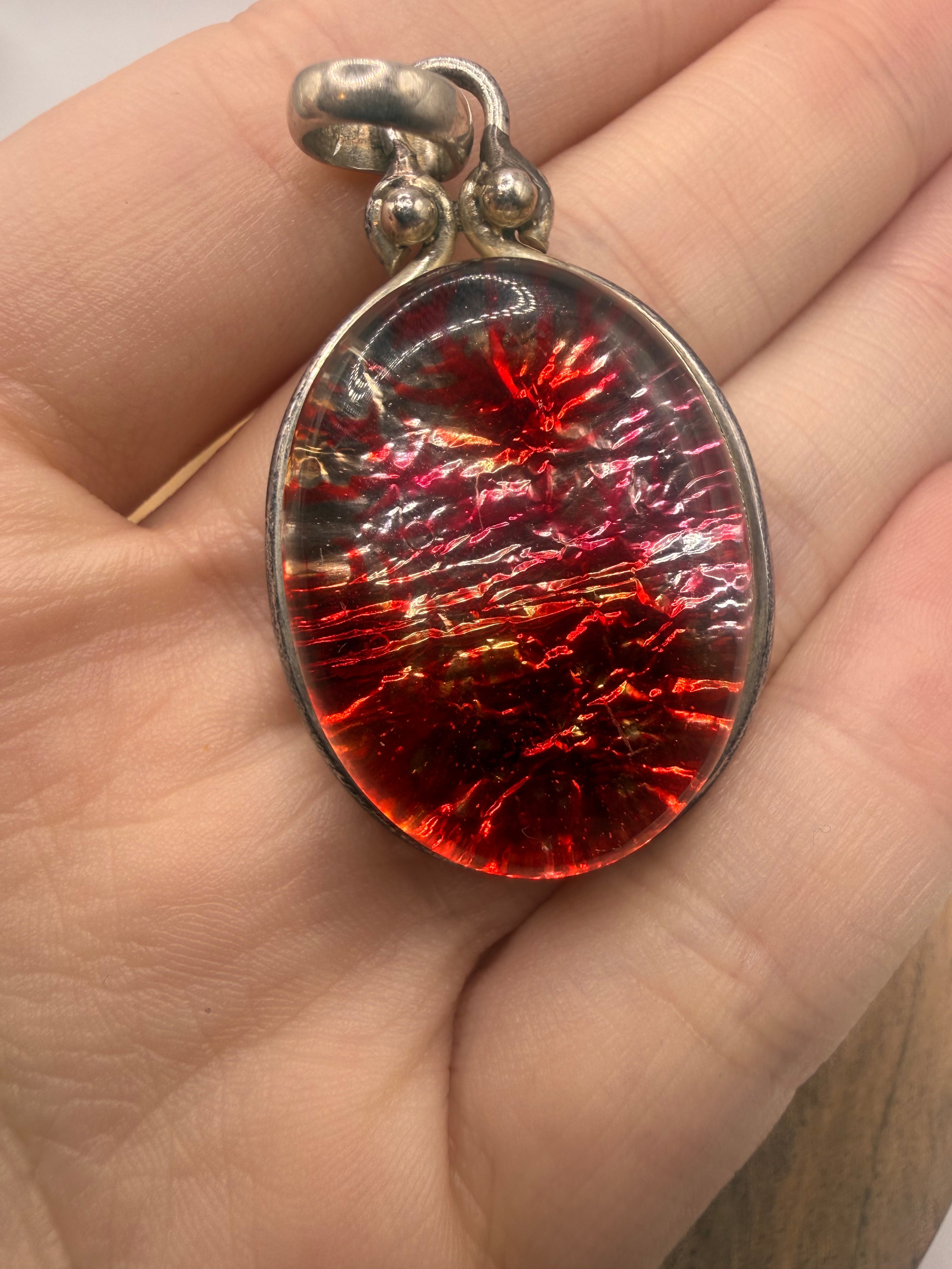 Sterling Silver Red Dichroic Glass Pendant