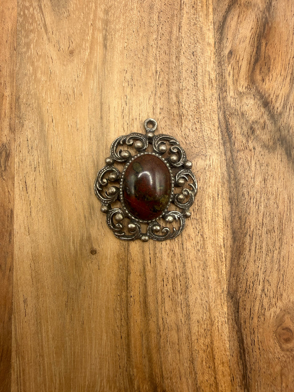Silver Tone Baroque Jasper Pendant