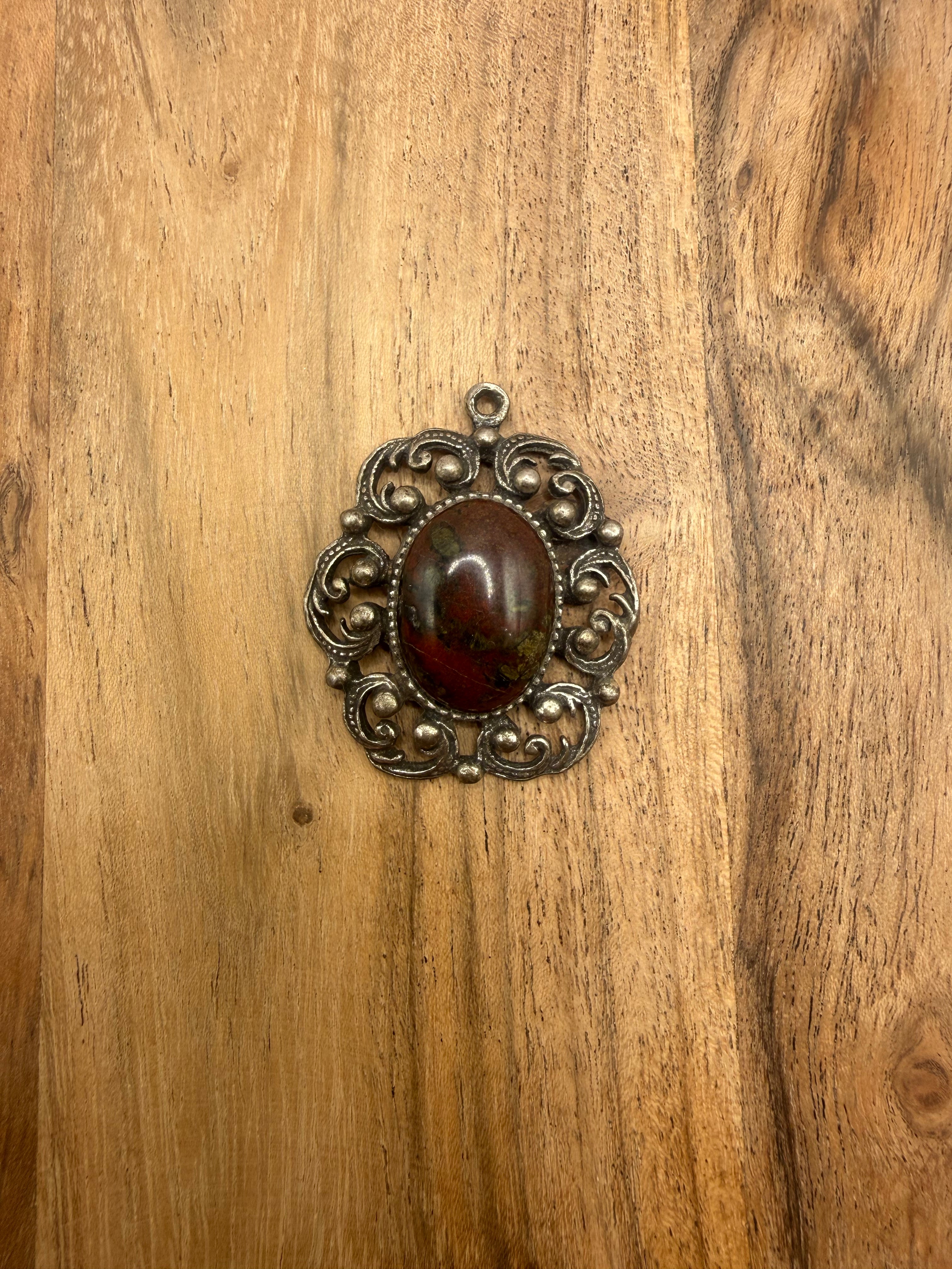 Silver Tone Baroque Jasper Pendant