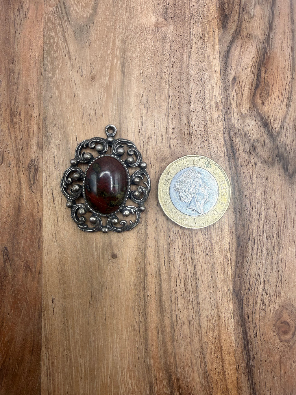Silver Tone Baroque Jasper Pendant