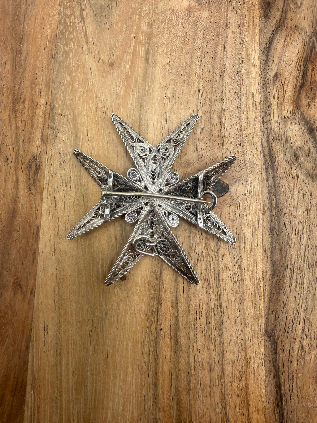 Sterling Silver Filigree Maltese Cross Brooch