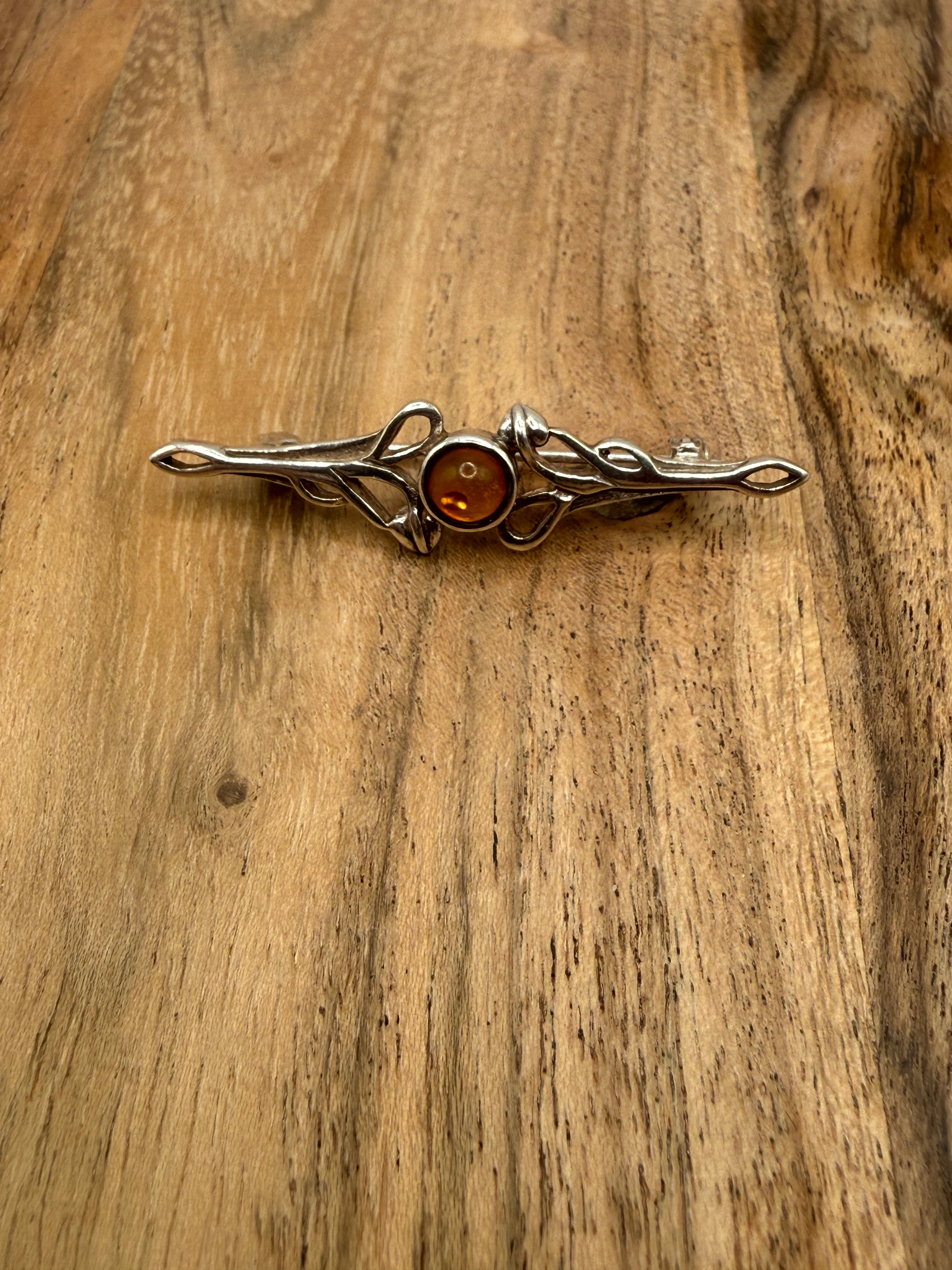 Sterling Silver Amber Brooch