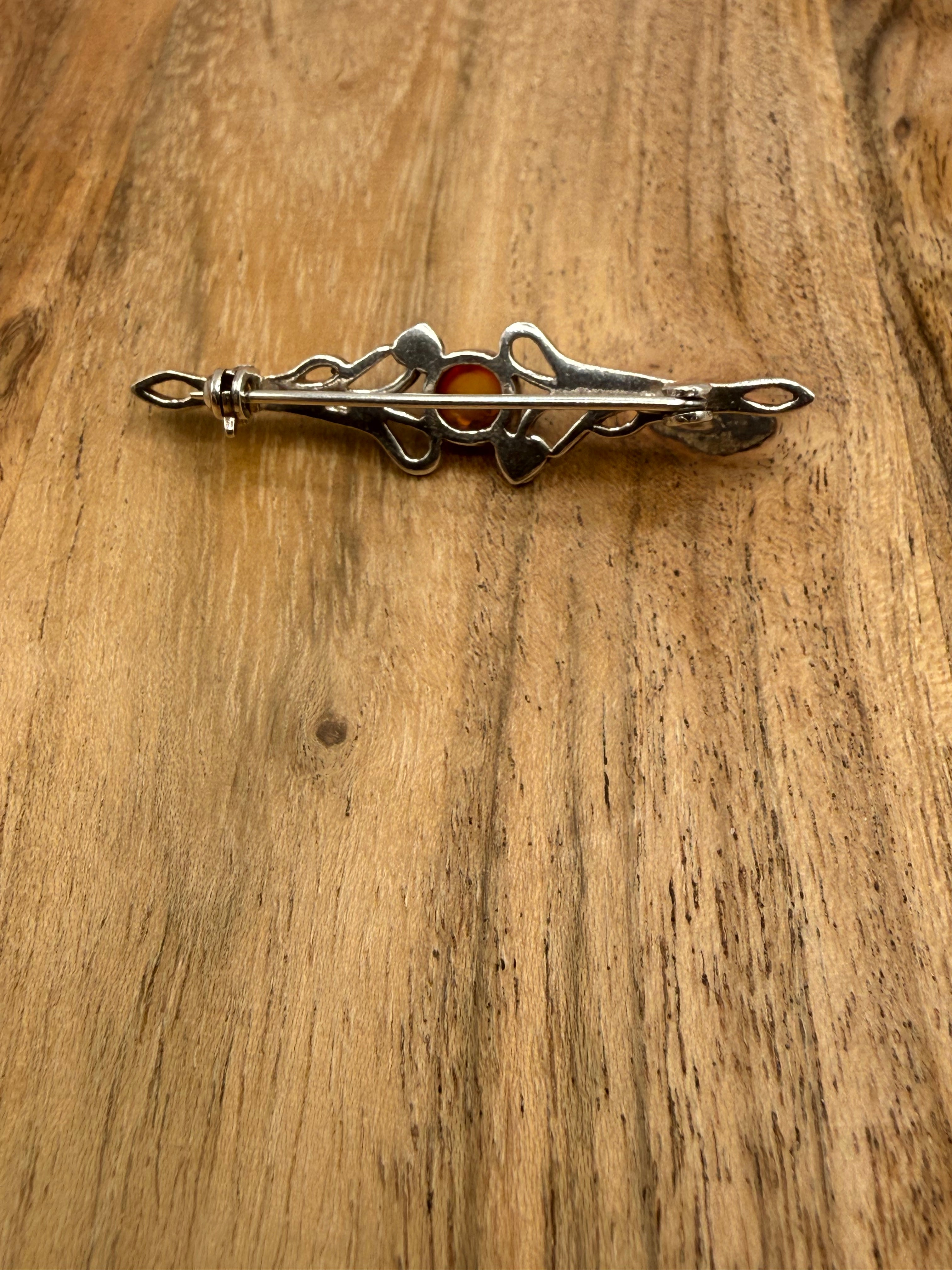 Sterling Silver Amber Brooch