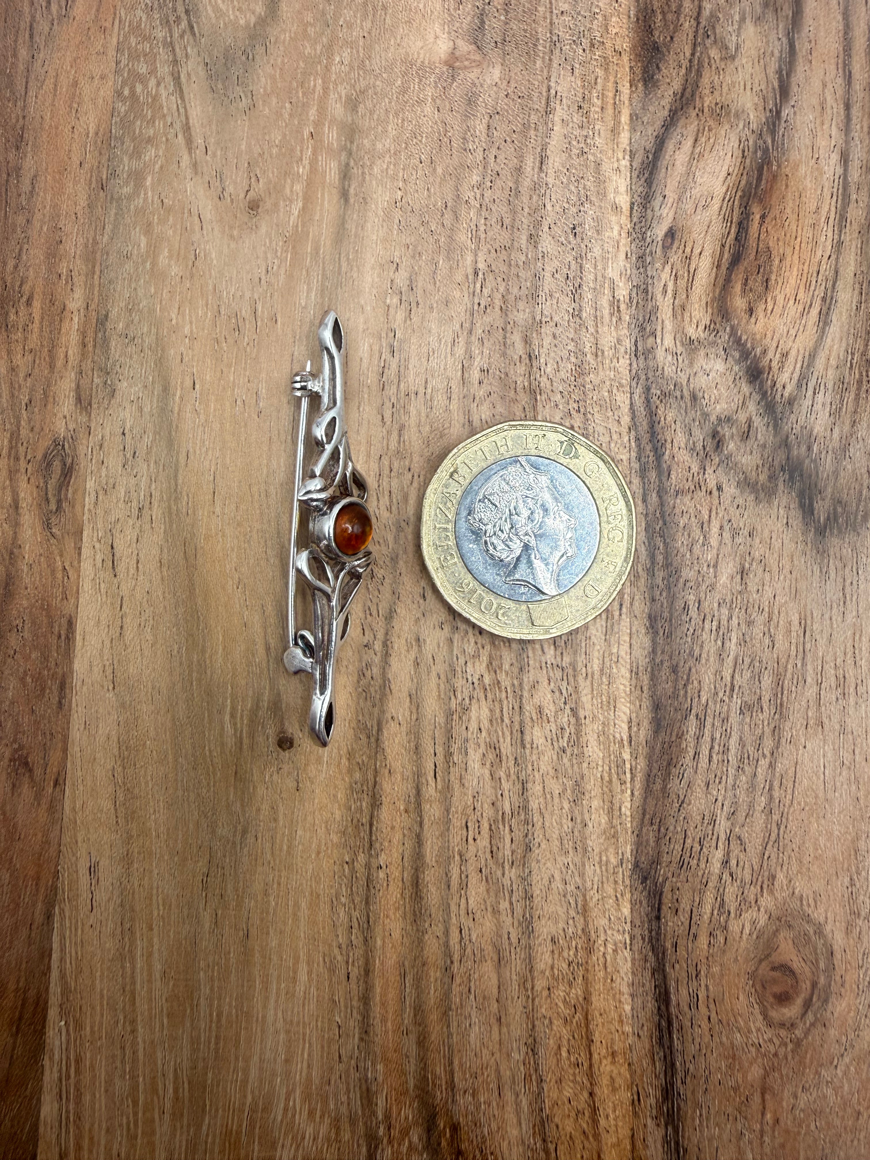 Sterling Silver Amber Brooch