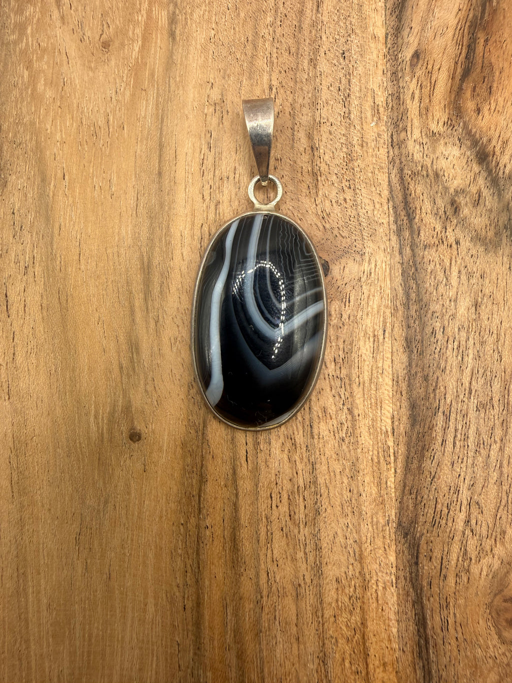 Black Banded Agate Sterling Silver Pendant