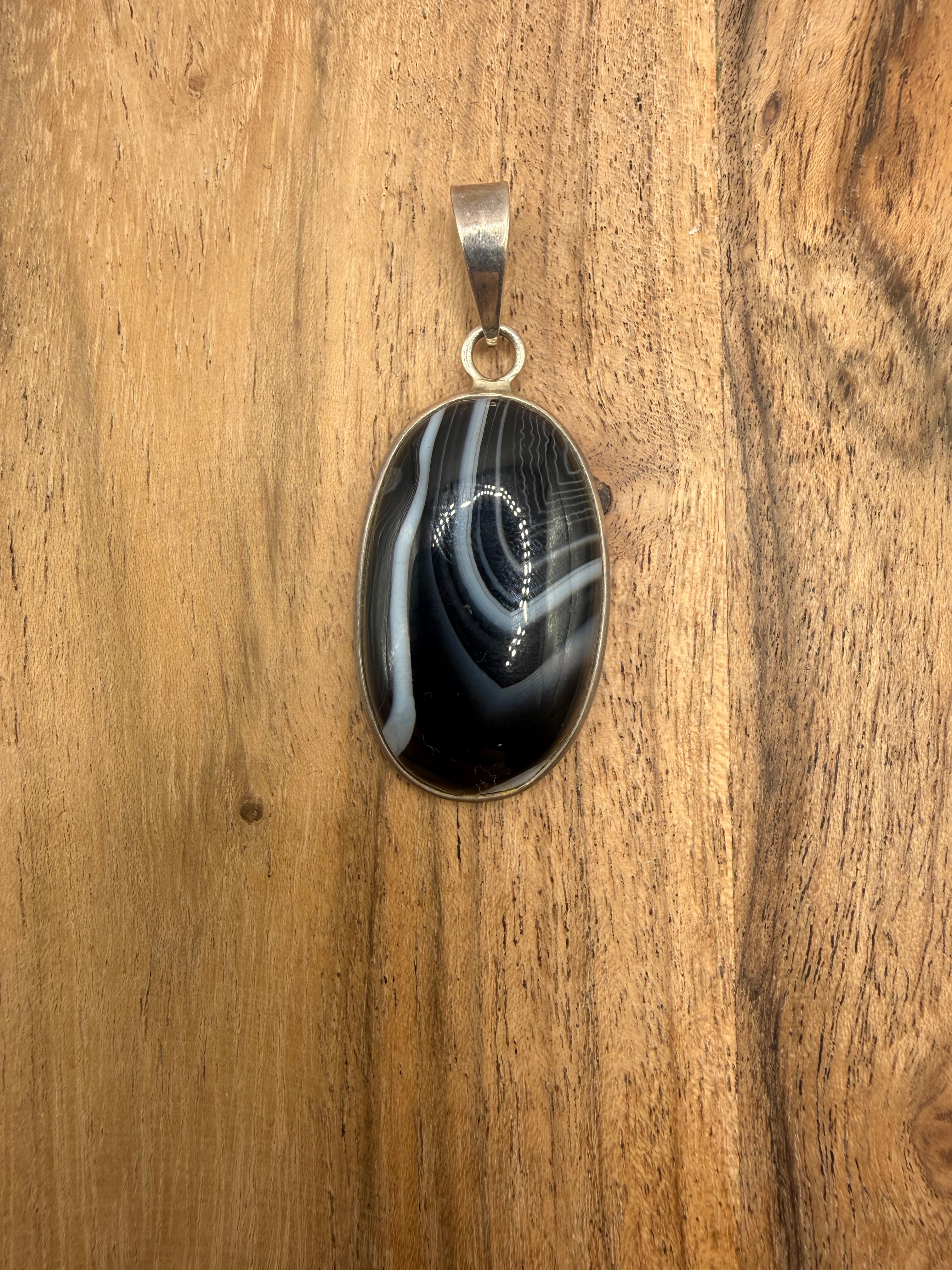 Black Banded Agate Sterling Silver Pendant