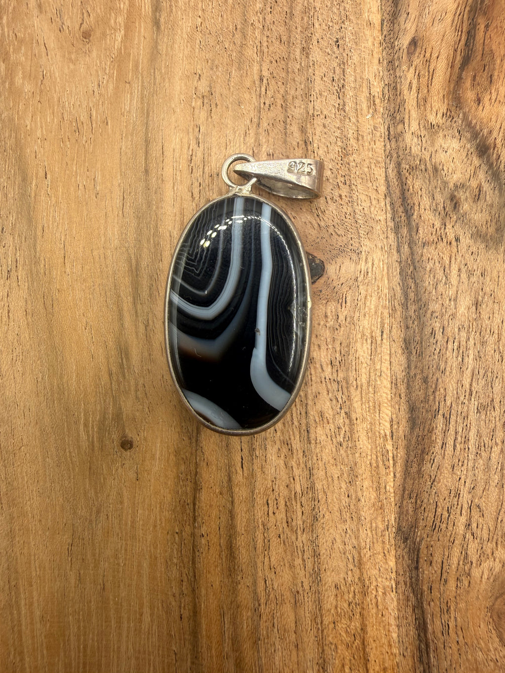 Black Banded Agate Sterling Silver Pendant