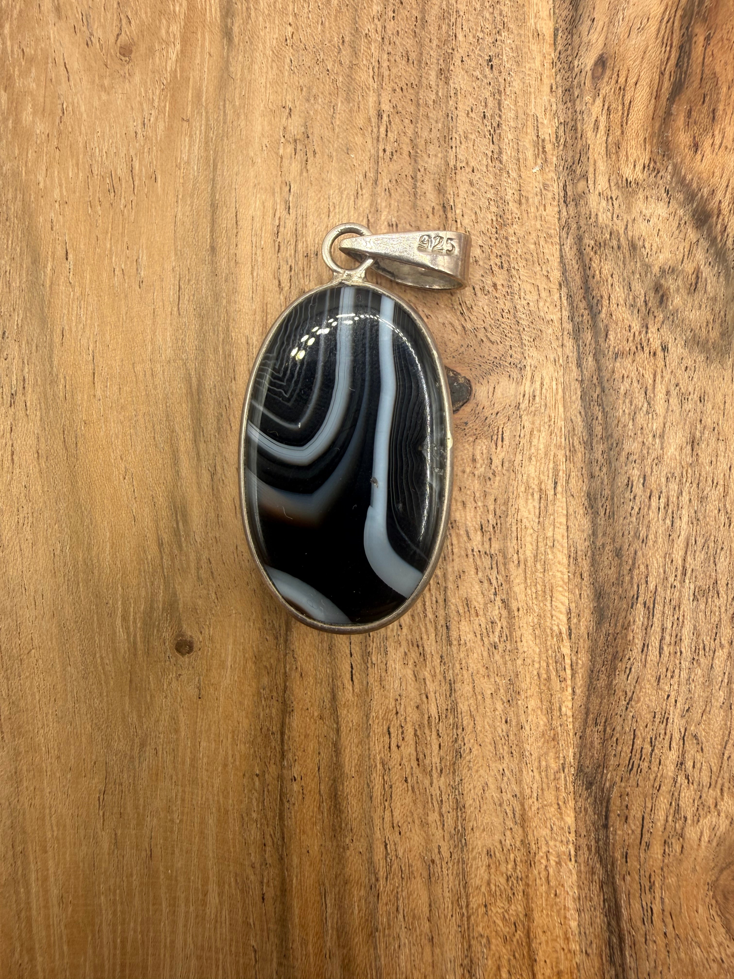 Black Banded Agate Sterling Silver Pendant