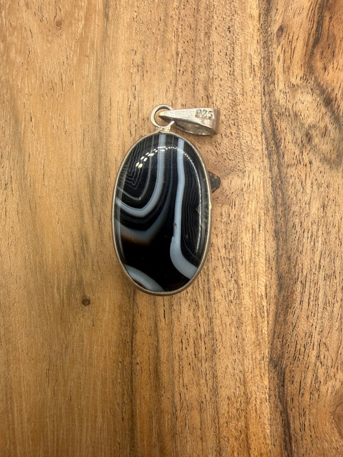 Black Banded Agate Sterling Silver Pendant