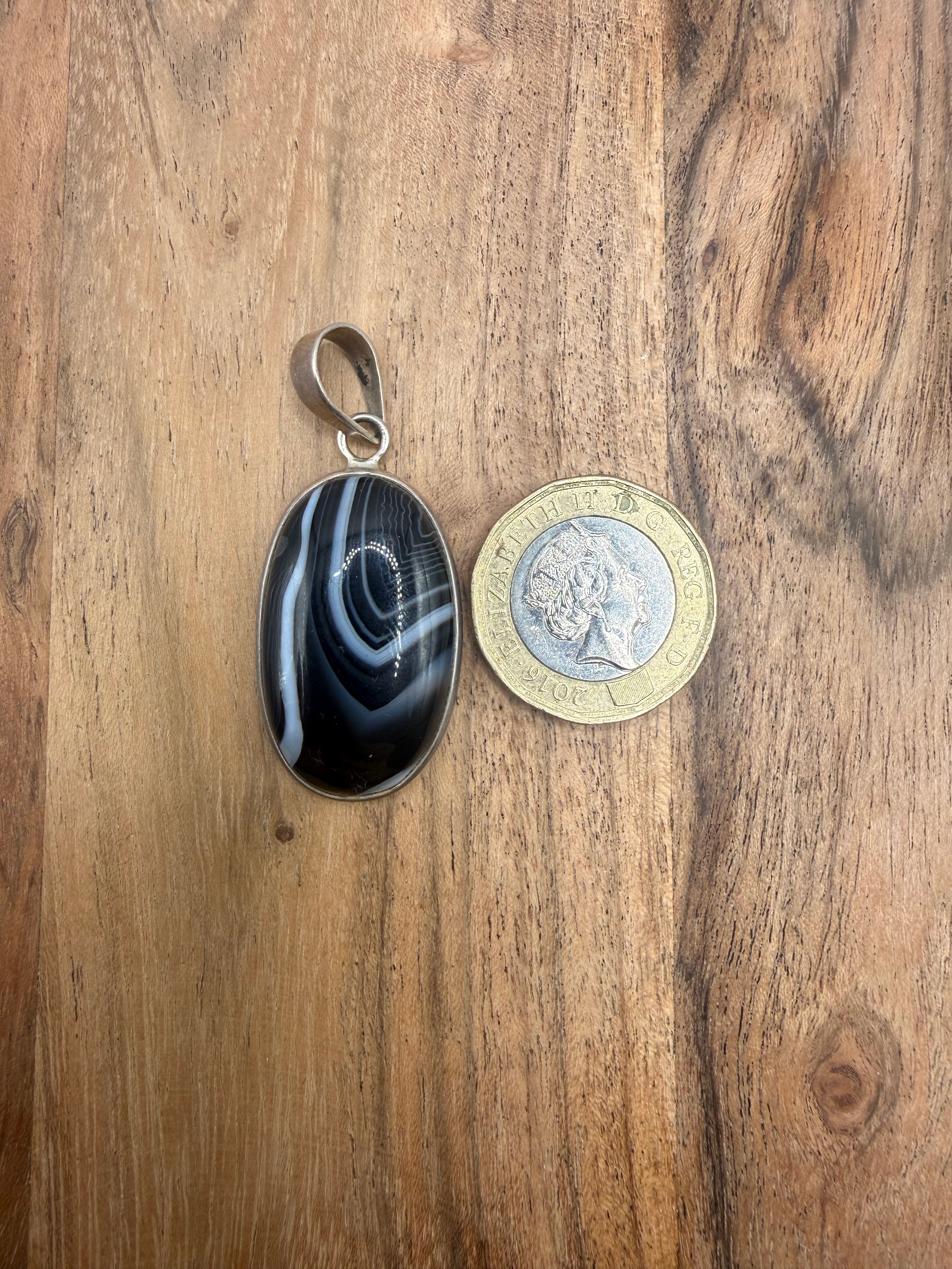 Black Banded Agate Sterling Silver Pendant