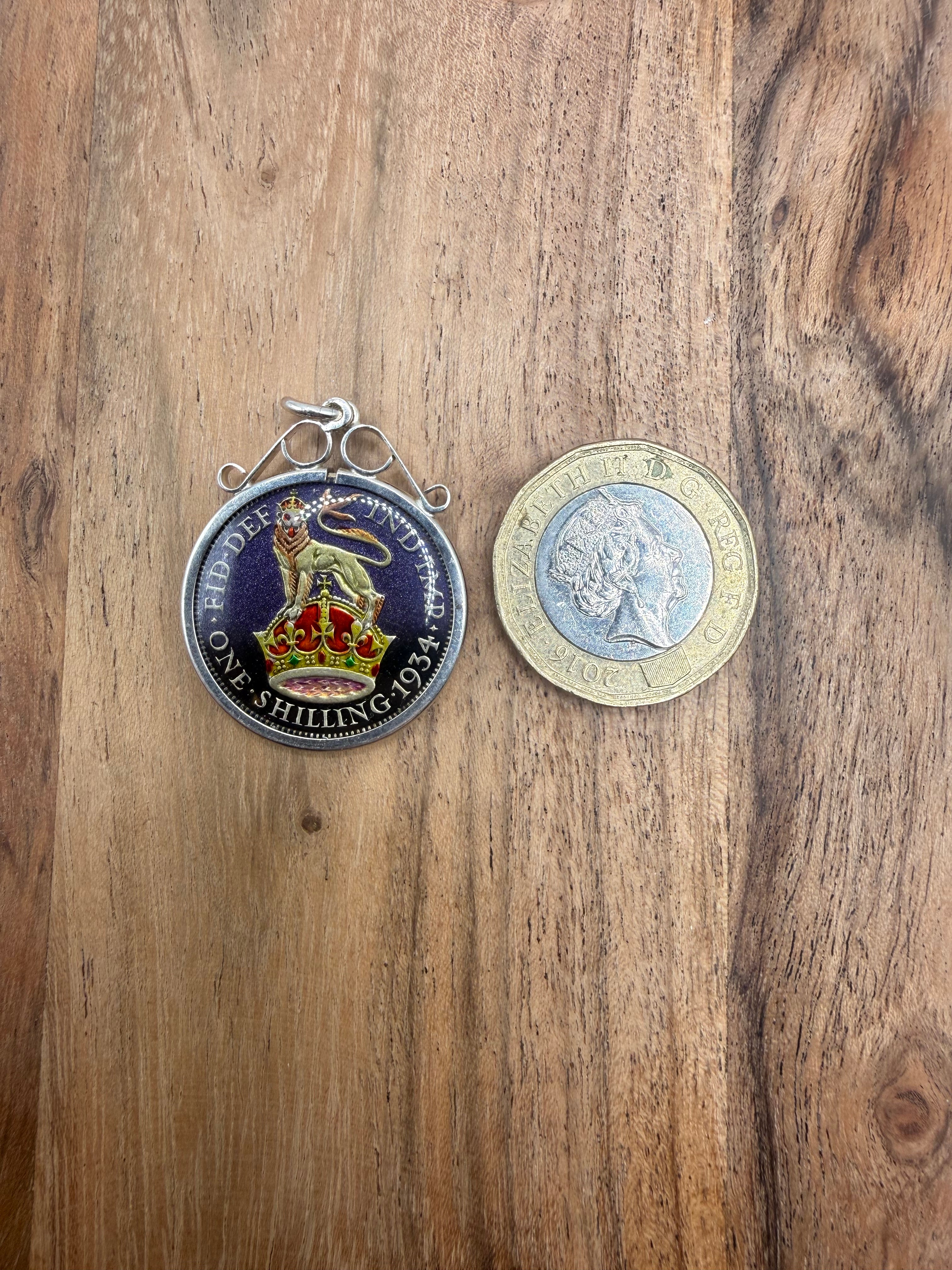 Enamel 1934 British George V Silver Shilling Coin