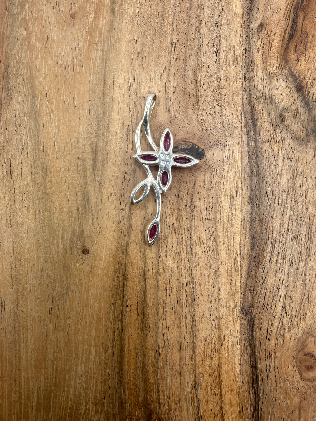 Floral Ruby Sterling Silver Pendant