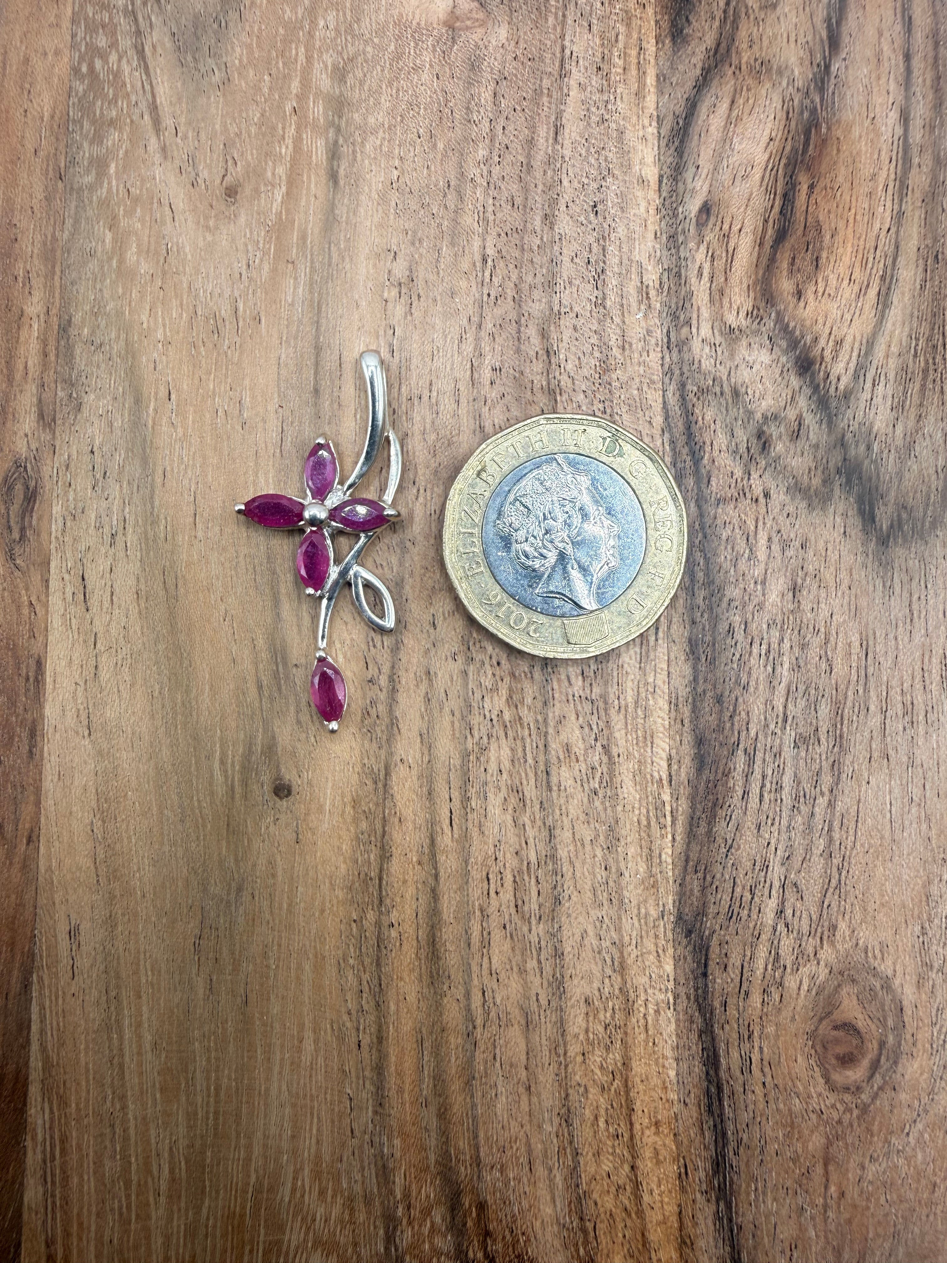 Floral Ruby Sterling Silver Pendant